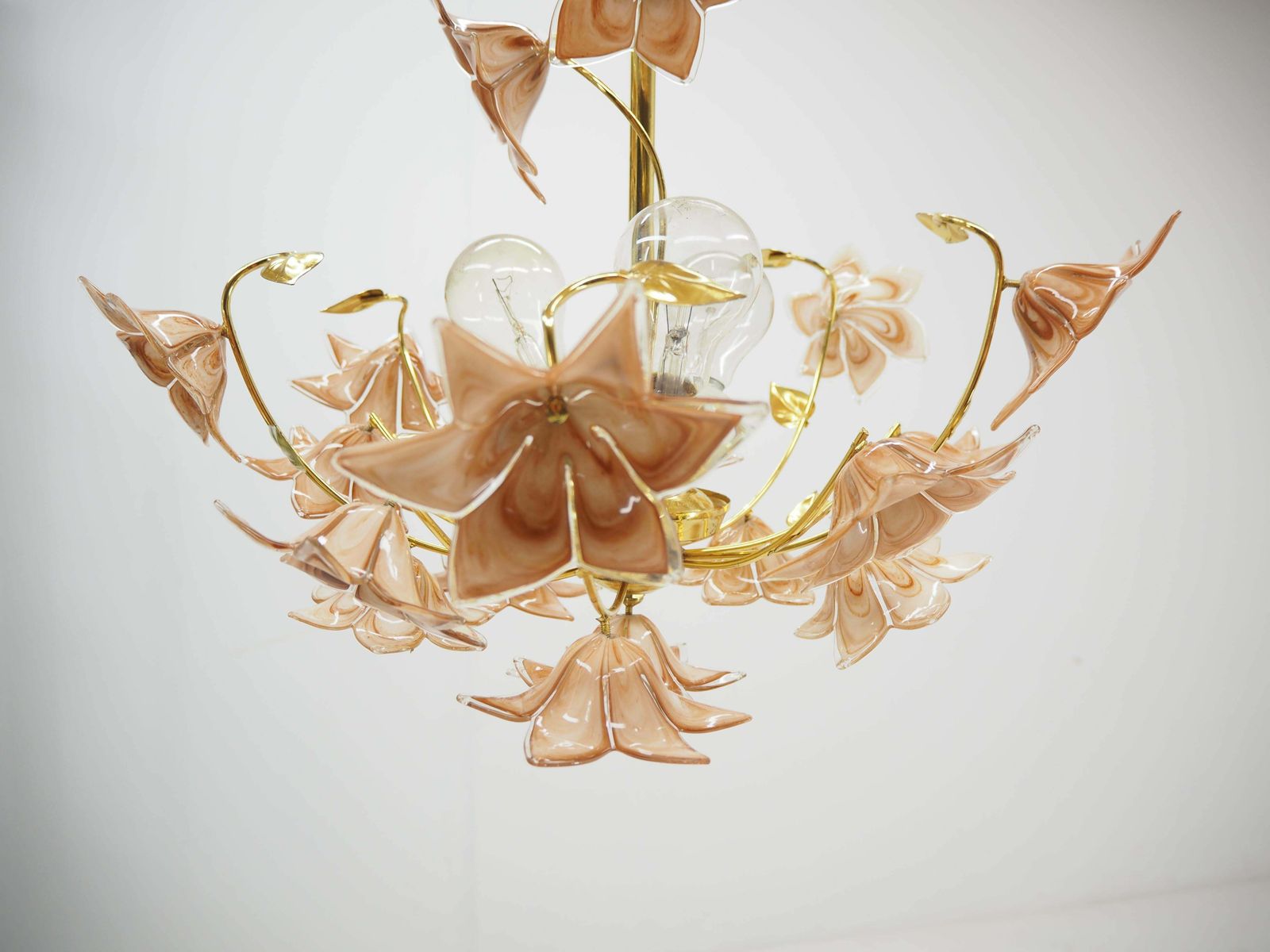 Midcentury Flowers Chandelier, Glass And Brass, 1960s photo for sale
