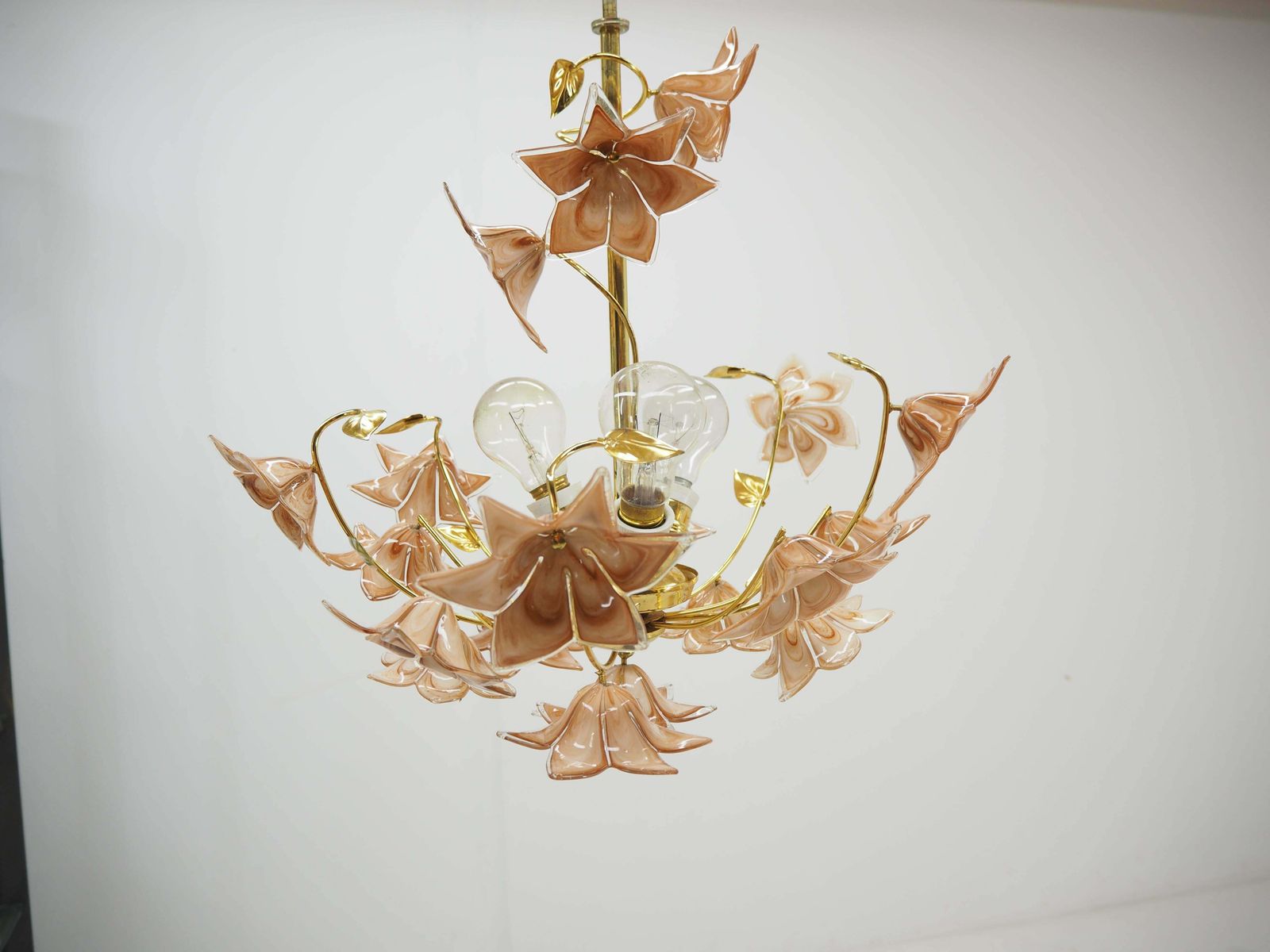 Lighting Midcentury Flowers Chandelier, Glass And Brass, 1960s photo