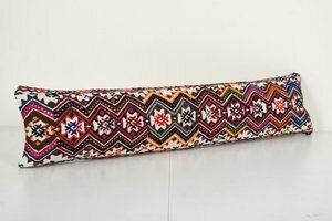 Turkish Pillow Cover, Geometrical Pillow Cover, Vintage Handmade, Bedding Kilim Pillows, Organic Cover 10'' X 40'' photo furniture