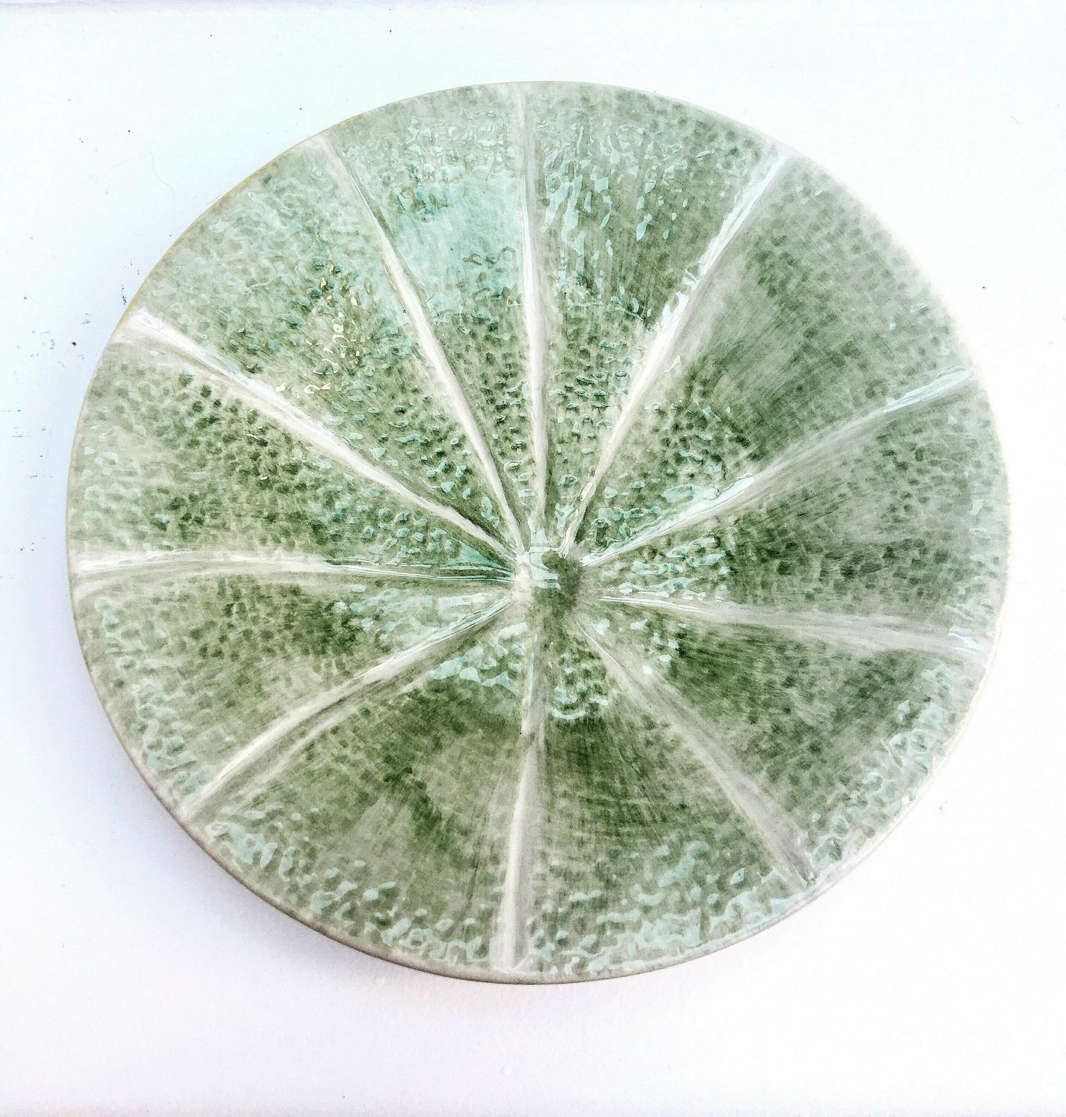 Bordallo Pinheiro Majolica Portugal Green Melon 8" Salad Dessert Plate, Melon Bowls, Green Stoneware Orange Dessert Plate, Salad Dish photo furniture
