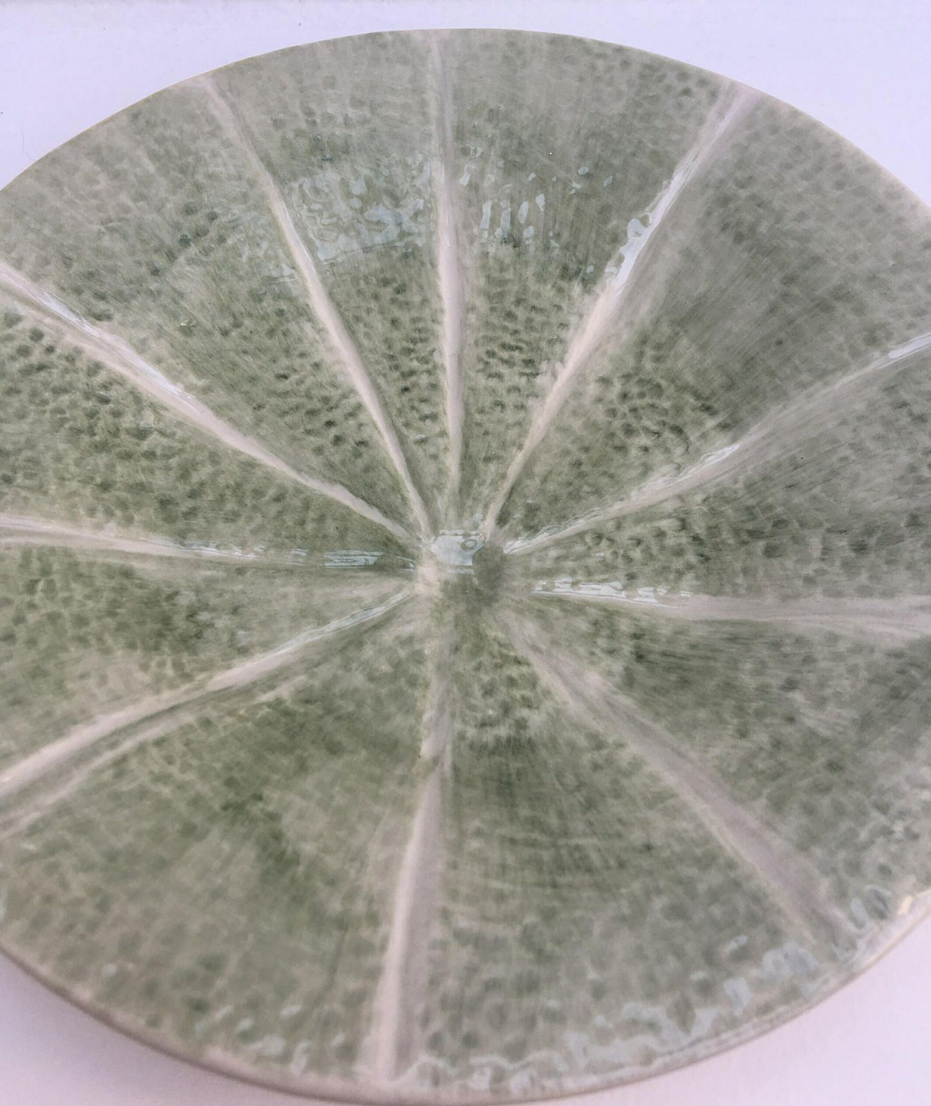 Bordallo Pinheiro Majolica Portugal Green Melon 8" Salad Dessert Plate, Melon Bowls, Green Stoneware Orange Dessert Plate, Salad Dish photo 168.0
