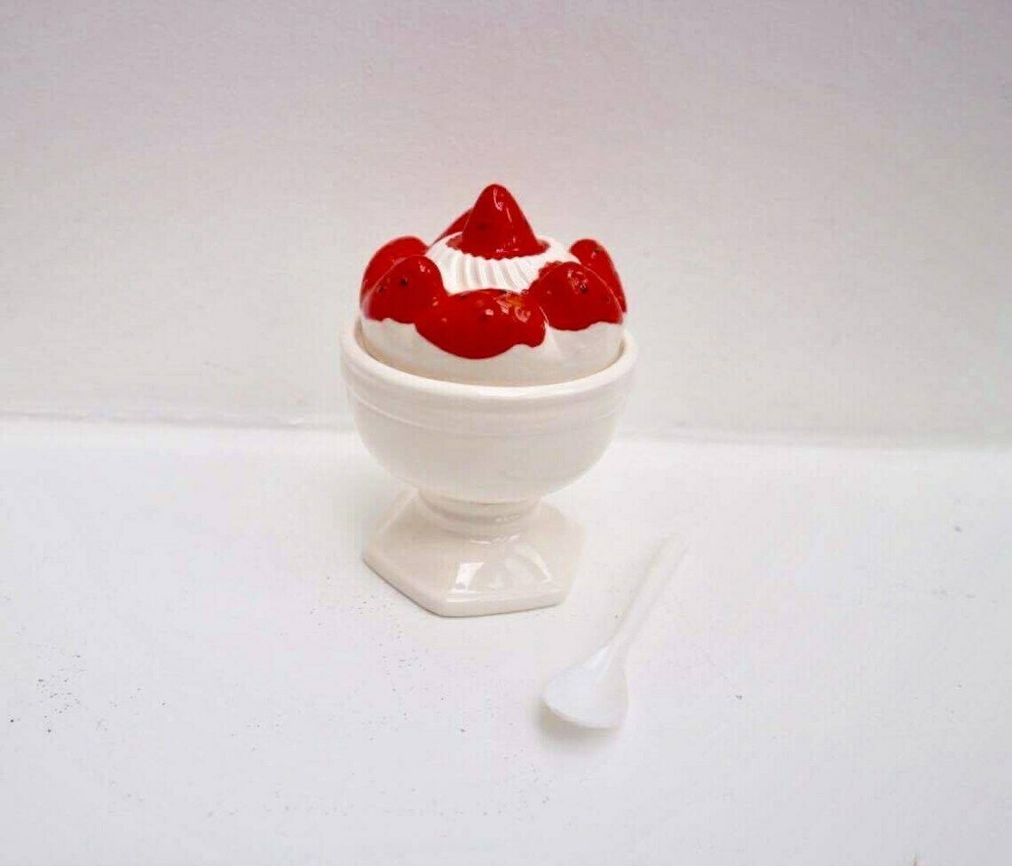 Jam Pot, Royal Delft Pot, Jam Pot, 1950s, Barbotine, Strawberry Earthenware, Red And White, White Honey Pot, White Ceramic, Made In Japan photo furniture