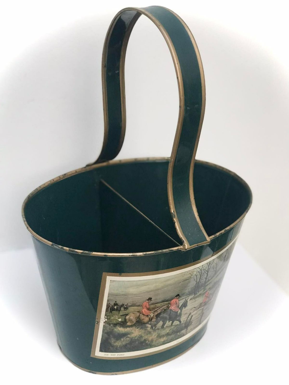 Fox Hunt Decor Metal Rangement Basket Equestrian Horse Decor Desk Decor Kitchen Tin Basket Green English Hunter Gift Hunting Magazine Rack photo for sale