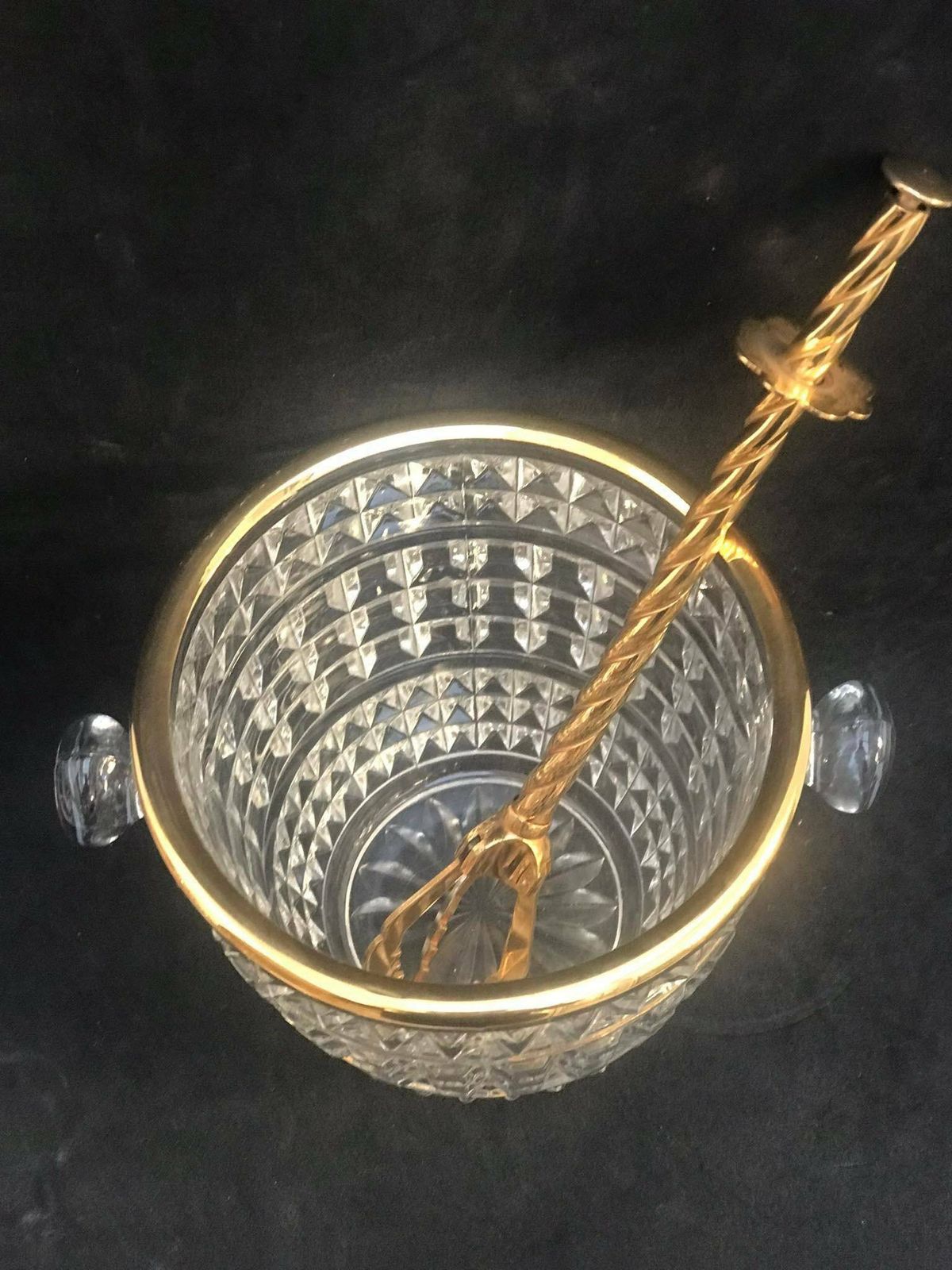 Ice Bucket Heavy Molded Glass With Tongs And Handles Mid Century Austrian Glass Art Oberglas Bar Cart Styling Retro Bar Accessories, Mcm photo Home Decor
