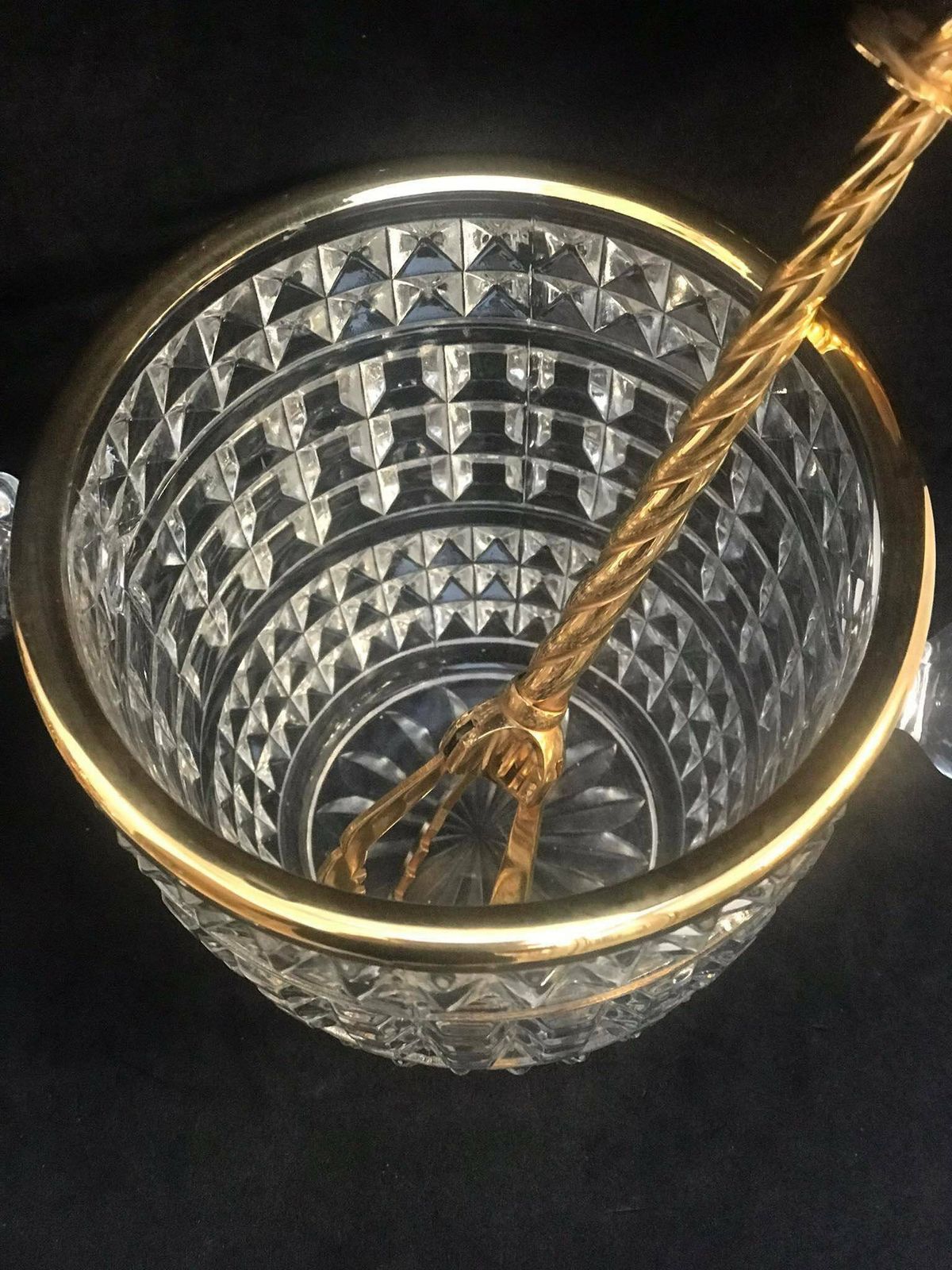 photo furniture Ice Bucket Heavy Molded Glass With Tongs And Handles Mid Century Austrian Glass Art Oberglas Bar Cart Styling Retro Bar Accessories, Mcm