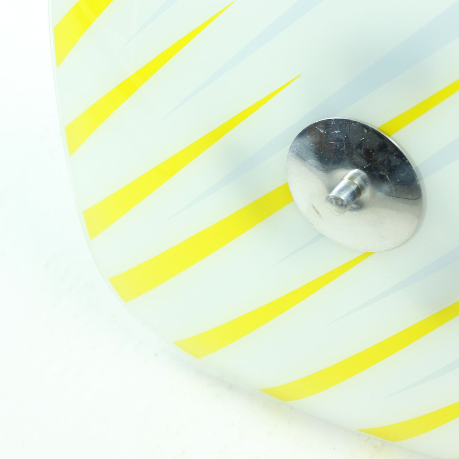 Brussels Era Glass Plate Light In Yellow And Gray Stripes, Napako, Circa 1960 photo vintage