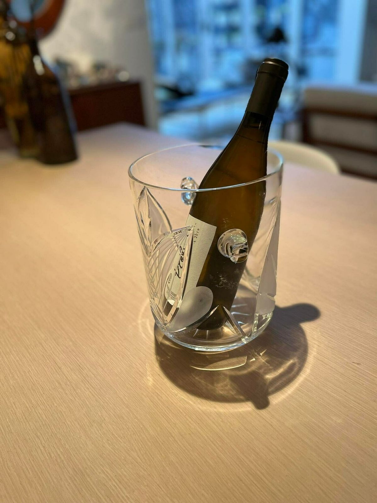 Champagne Ice Bucket Crystal Cut Handles Cut Glass Wine Cooler Chiller Hollywood Regency Bar Cart Styling Wedding Gift Luxury Barware photo vinterior