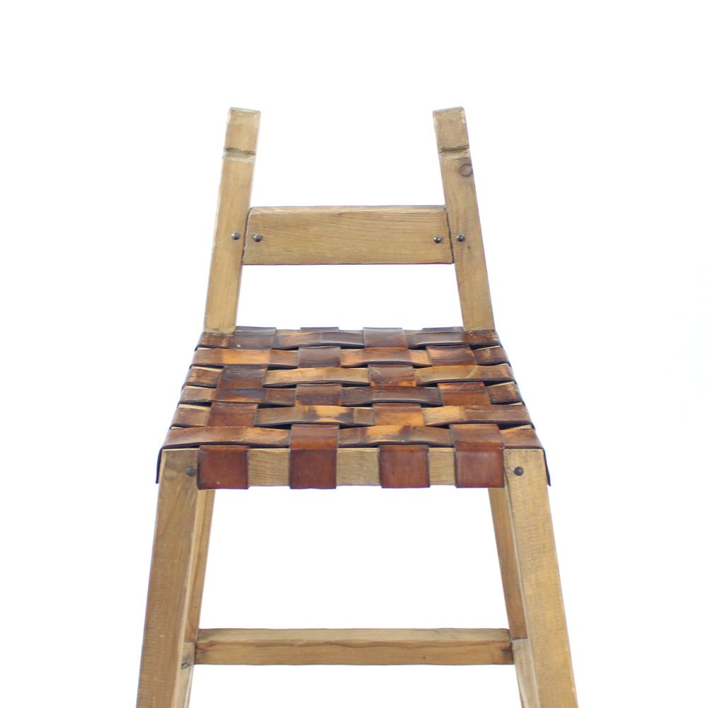 photo for sale Large Vintage Bar Stool In Wood & Leather, Czechoslovakia 1950s