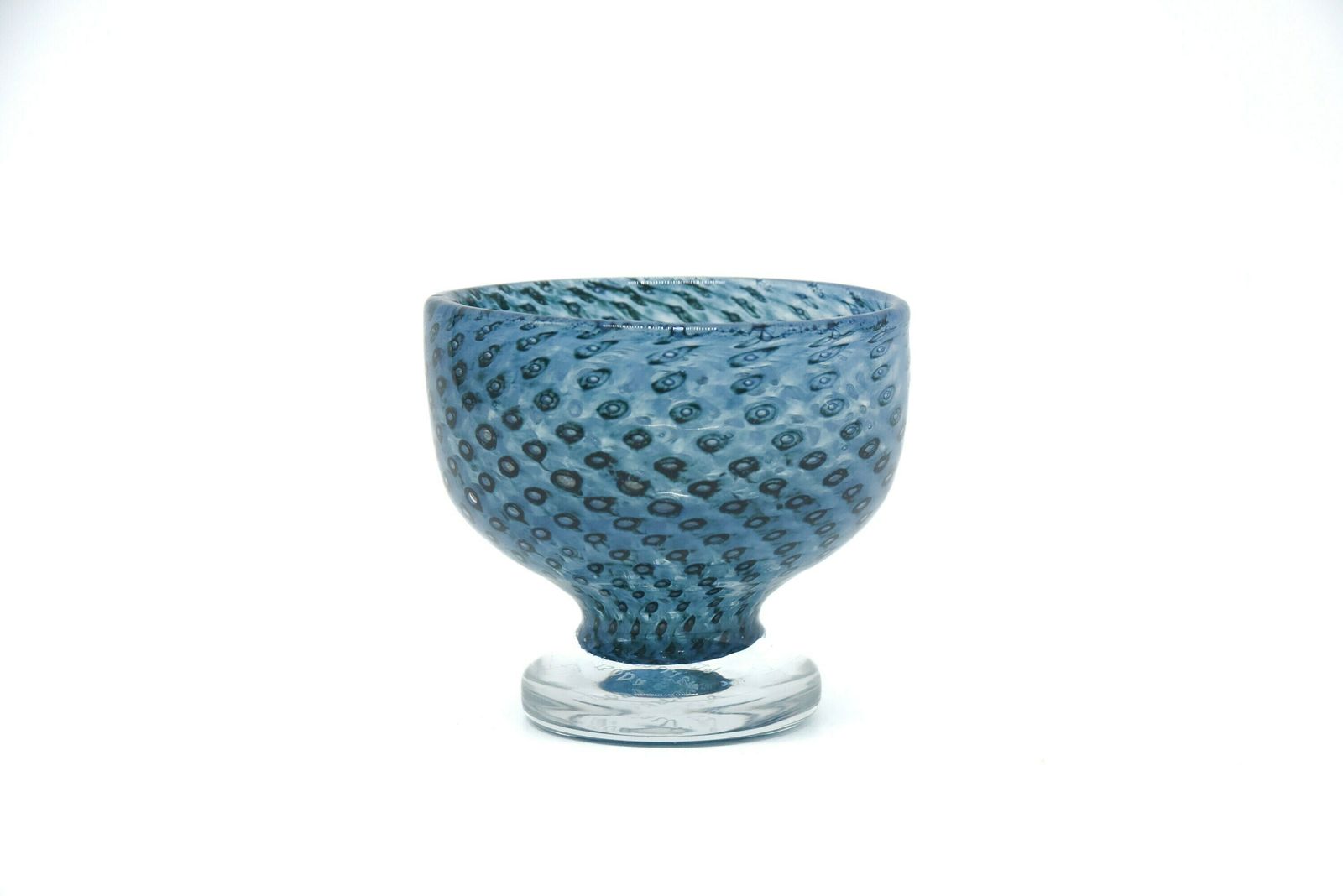 Bertil Vallien For Boda Glass Cirrus Design Blue Glass Bowl | Footed Mid Century Blue Glass Footed Dish photo Home Decor
