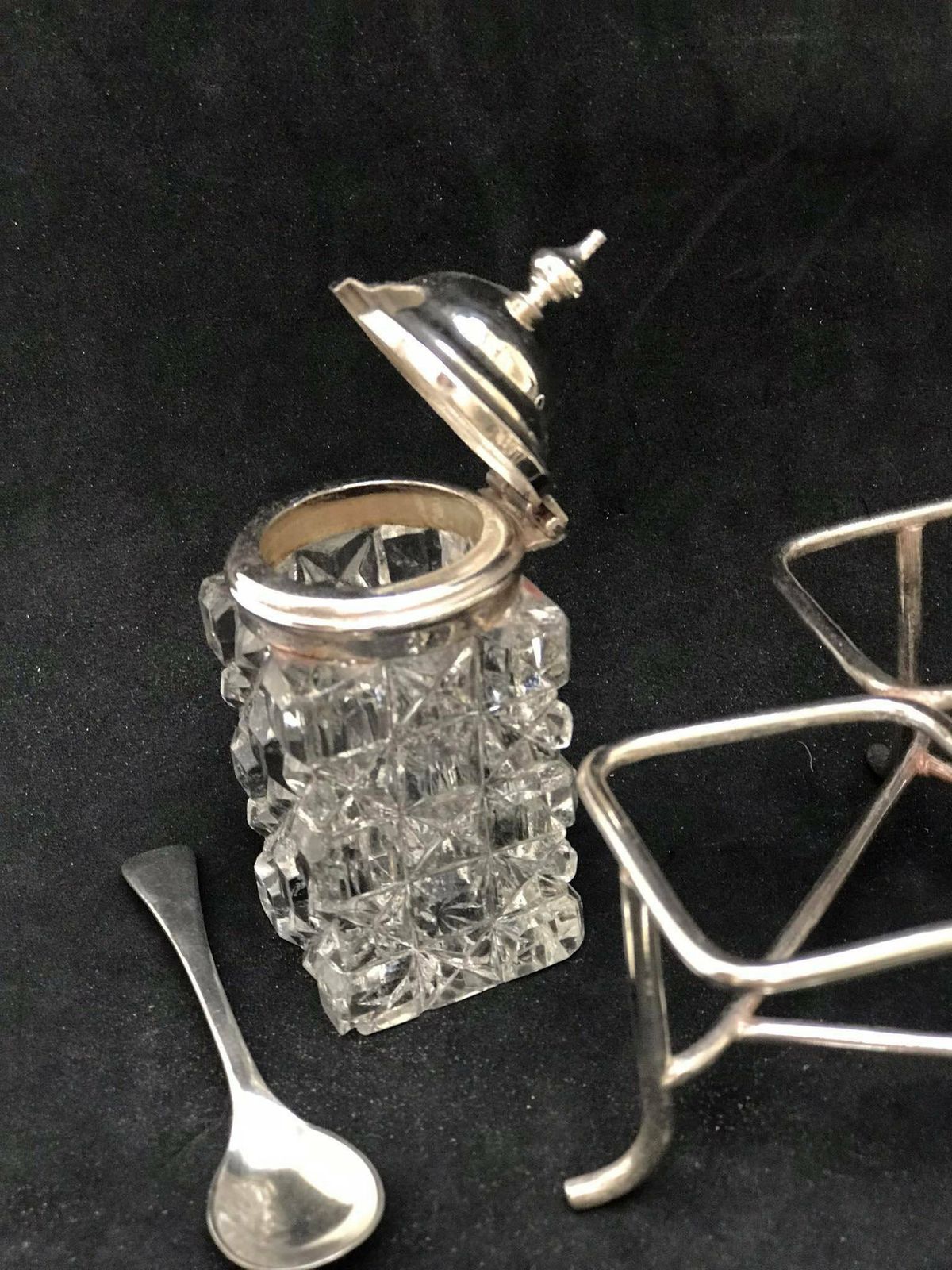Condiment Cruet Holder Caddy Spice Set Victorian Silver Plated Glass Antique English Tableware Mustard Luxury Wedding Gift photo buy