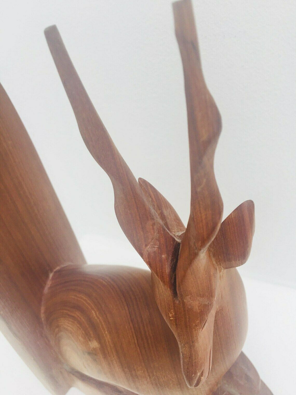 Wooden Deer Bookend Hand Carved Antelope Wood Bookend Solid Walnut Large Figurine Mid Century Book Holder Office Decor Gift For Him Desk photo vintage