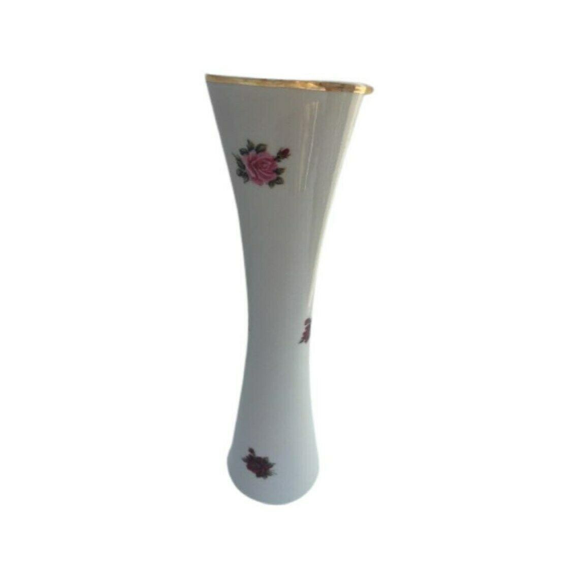 Hungarian Hollohaza Vase, Romantic White Porcelain Vase, Roses Gold Rimmed Hollohaza Hungary 1831 Porcelain Flower Vase, Pink And Red Rose