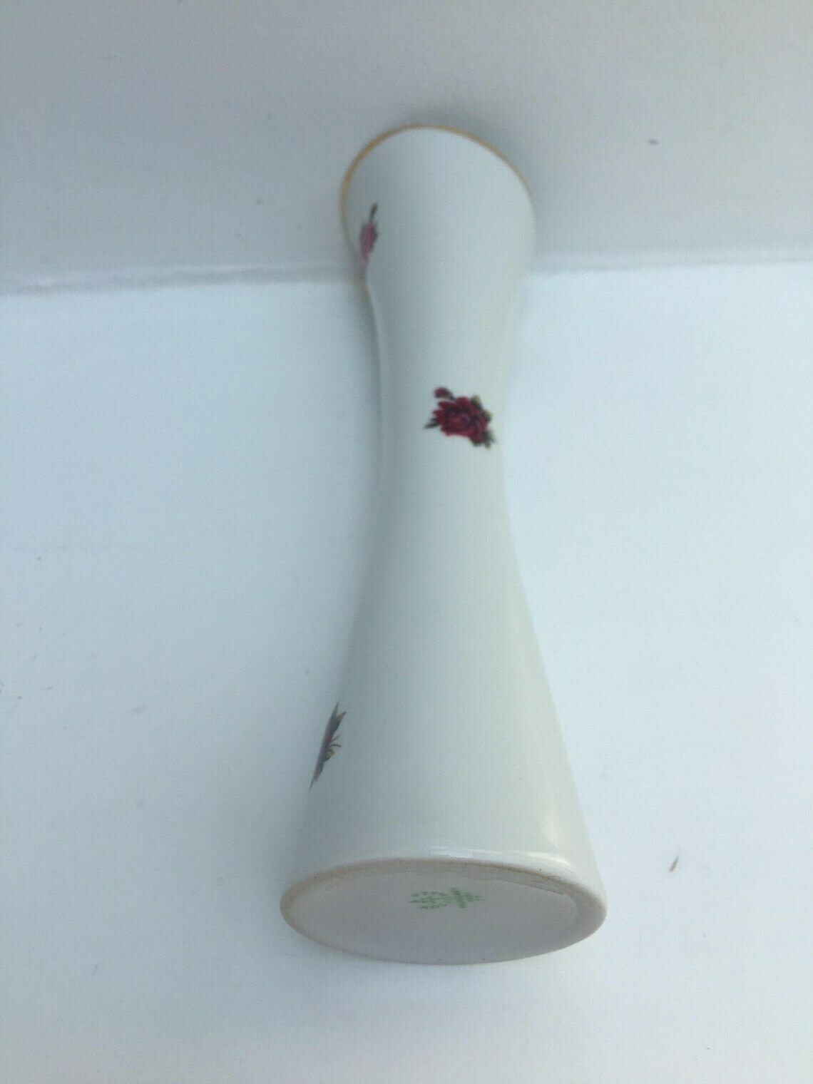 photo for sale Hungarian Hollohaza Vase, Romantic White Porcelain Vase, Roses Gold Rimmed Hollohaza Hungary 1831 Porcelain Flower Vase, Pink And Red Rose