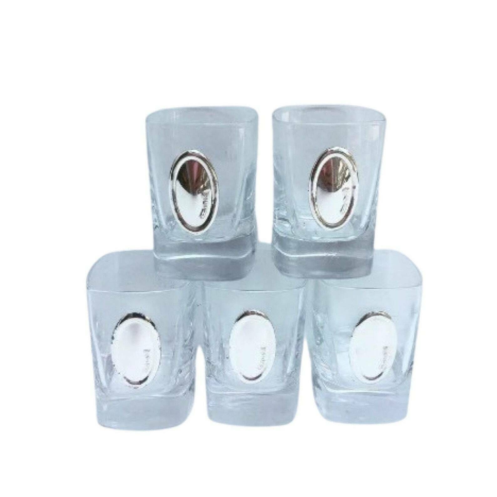 Shot Glasses With Silver Medallions , 5 Vodka Shots Glasses Square Glasses , Silver 925 Medallions Ready To Be Engraved Luxury Glassware
