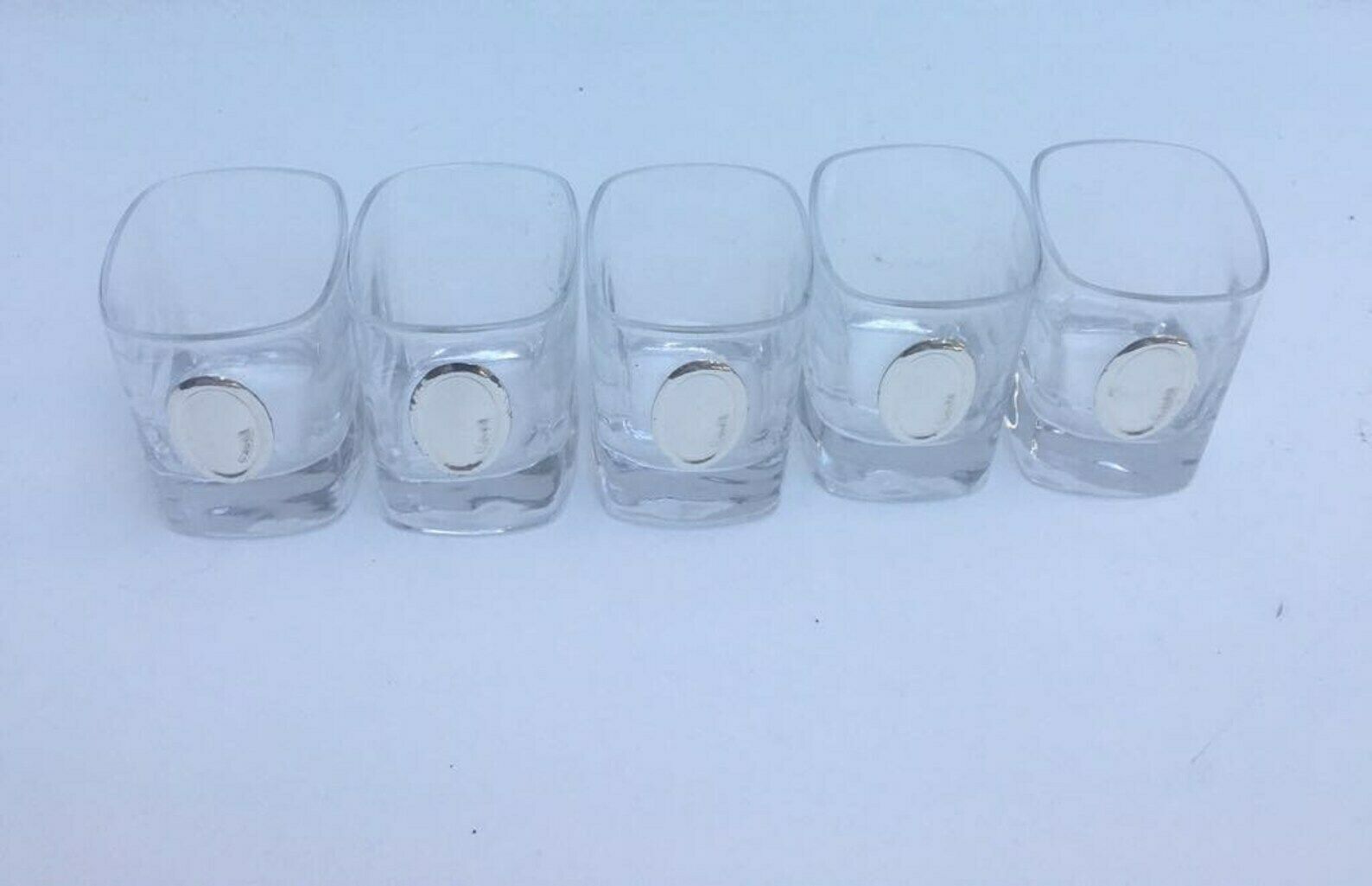 photo furniture Shot Glasses With Silver Medallions , 5 Vodka Shots Glasses Square Glasses , Silver 925 Medallions Ready To Be Engraved Luxury Glassware