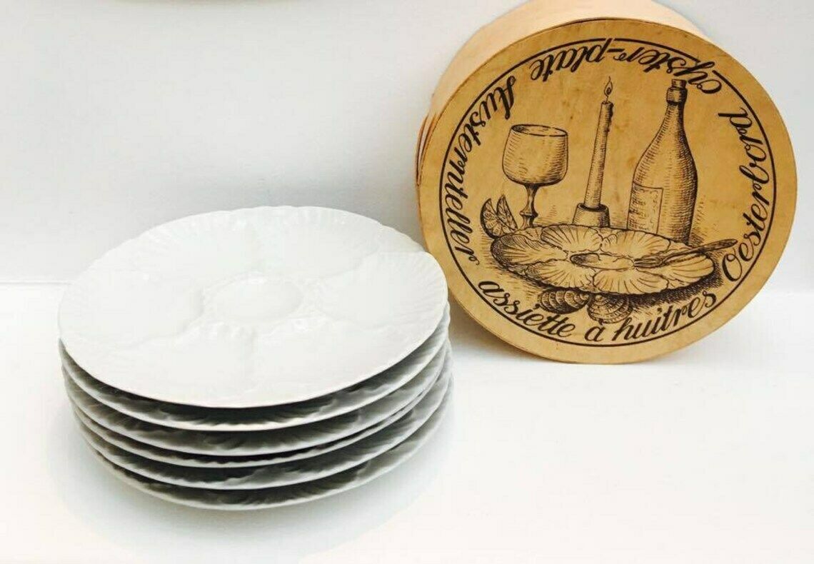 Porcelain Oyster Plates 5 From The 1970s Made By Bareuther Bavaria Waldsassen Germany.Oyster Dish, Diner Table, Party Table, Wedding Gift. photo for sale