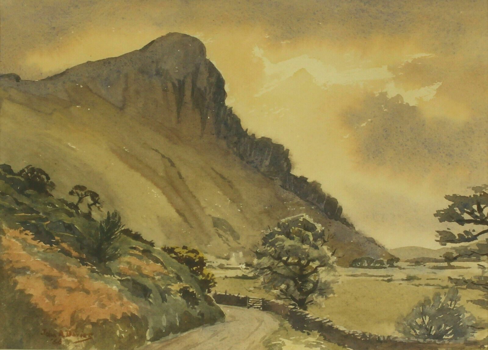 Watercolour By John A. Davies. Titled "Bird Rock, Merioneth" photo furniture