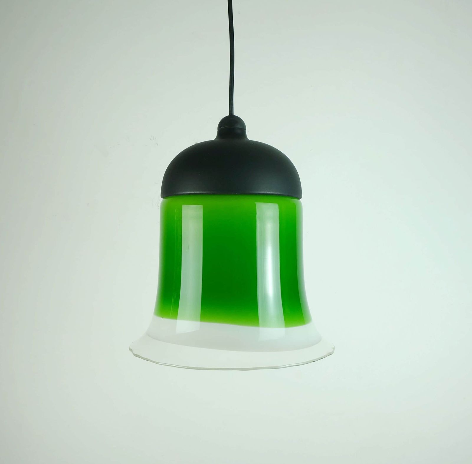 Mid Century Pendant Light Peill & Putzler 1970s Green White And Clear Glass Shade Model Ah 191