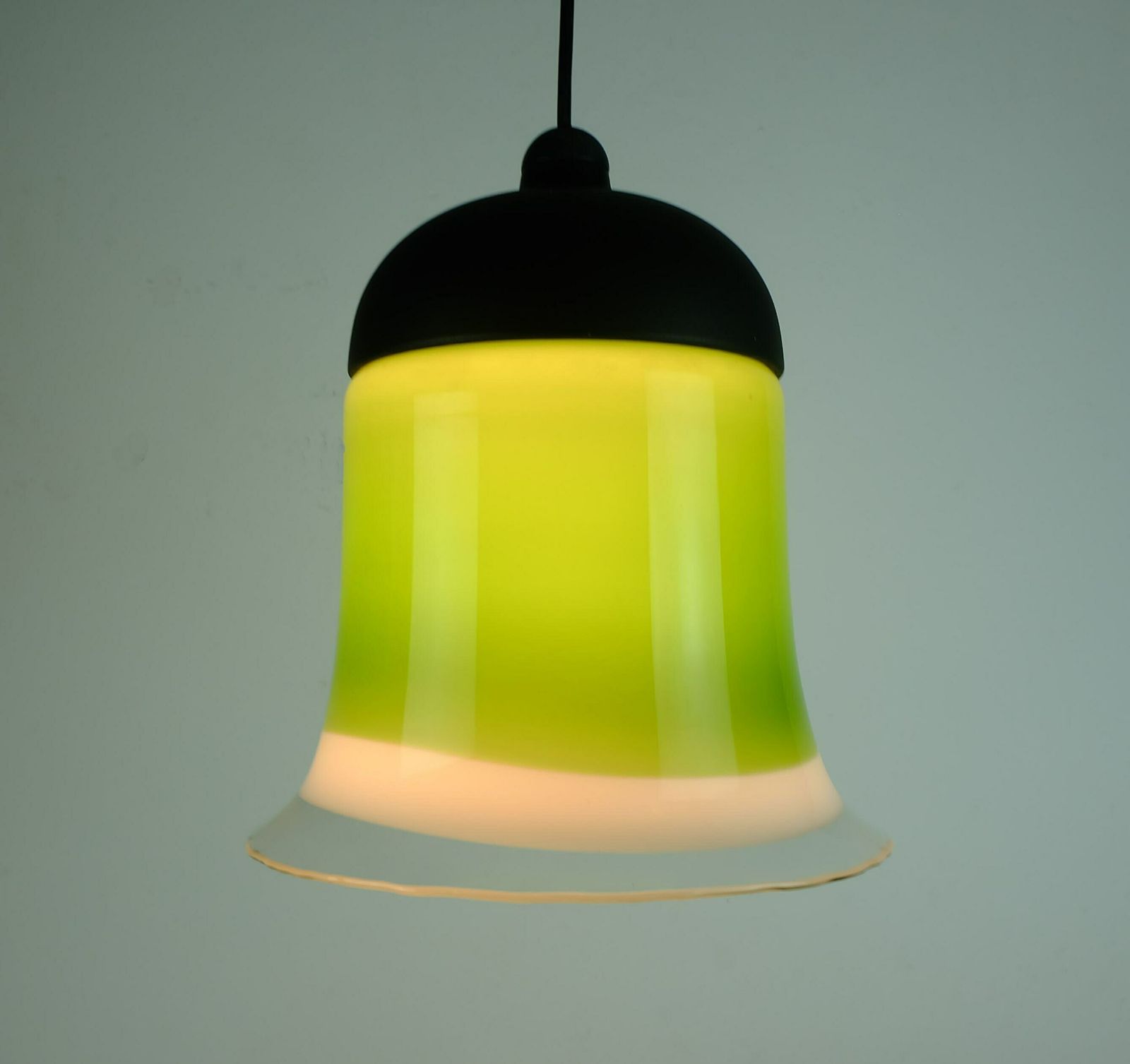 Mid Century Pendant Light Peill & Putzler 1970s Green White And Clear Glass Shade Model Ah 191 photo vinterior