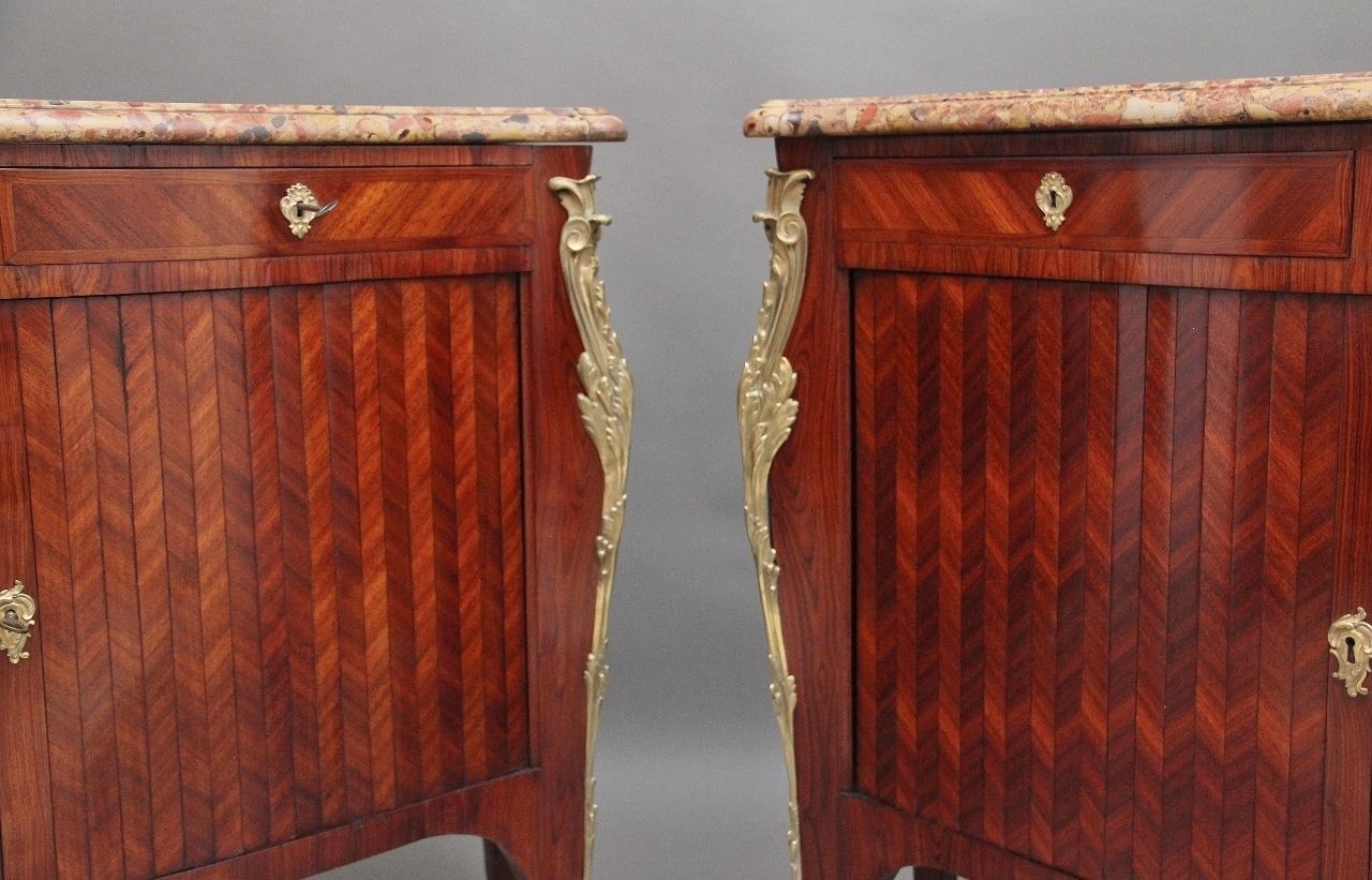 Furniture Pair 19th Century French Kingwood And Marble Top Commodes photo