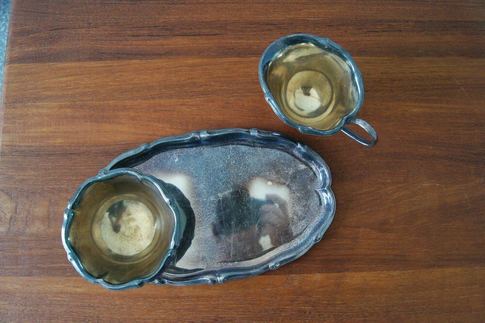 Milk And Sugar Set On Tray From Wmf 1953 Set Of 3 photo for sale