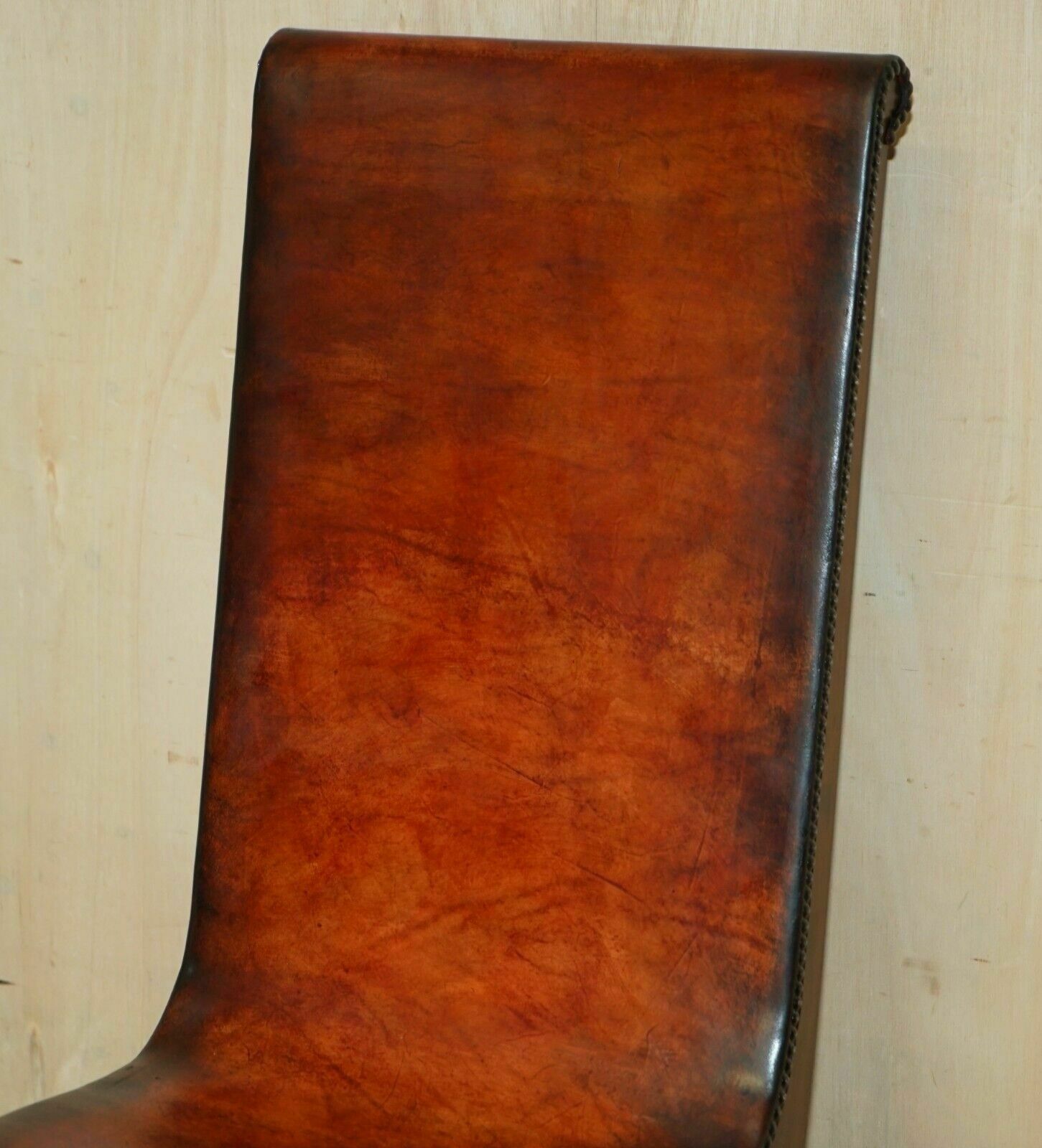 Six Restored Brown Leather And Oak Spanish Pierre Lottier Alamazan Dining Chairs 6 photo 7000.0