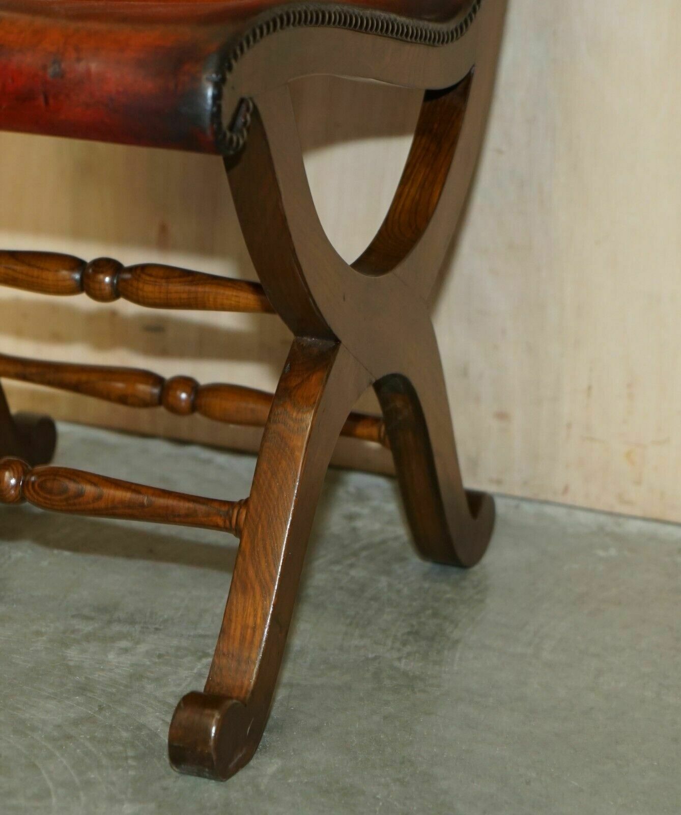 Furniture Six Restored Brown Leather And Oak Spanish Pierre Lottier Alamazan Dining Chairs 6 photo
