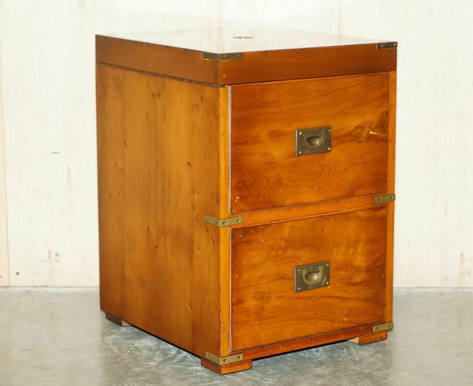 Burr Yew & Elm Wood Military Campaign Drinks Cabinet Hidden Inside A Side Table photo furniture