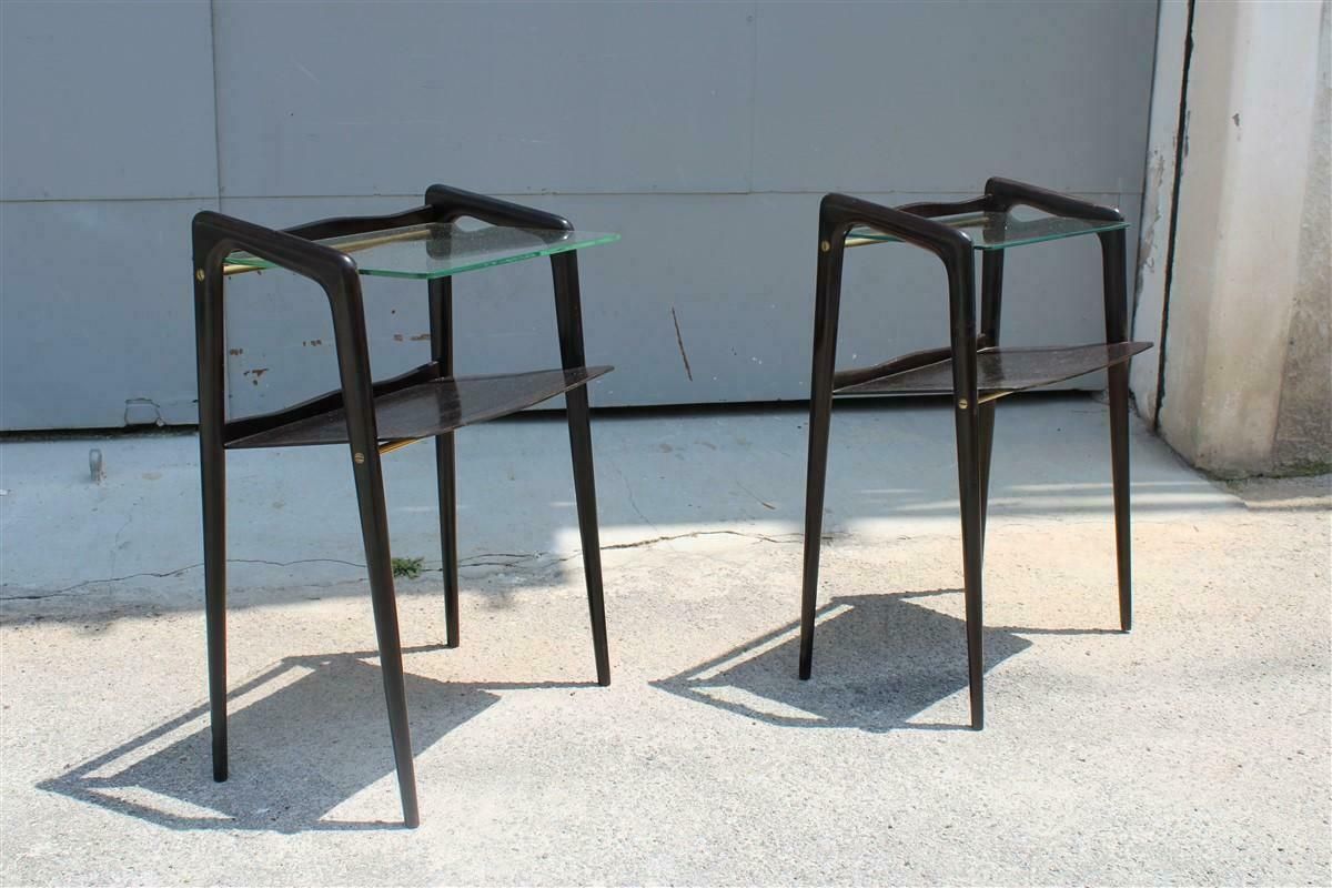 Small Bedside Tables Or Shelves In Mahogany Ico Parisi For Debaggis 1950s Brass photo vinterior