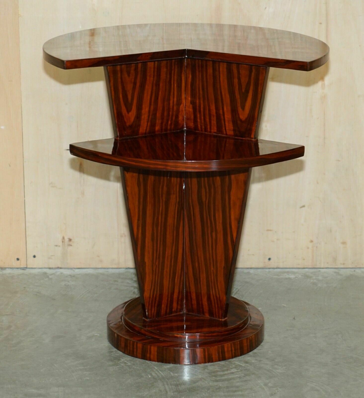 Pair Of Lovely Vintage Art Deco Style Two Tier Macassar Wood Side End Tables photo Furniture
