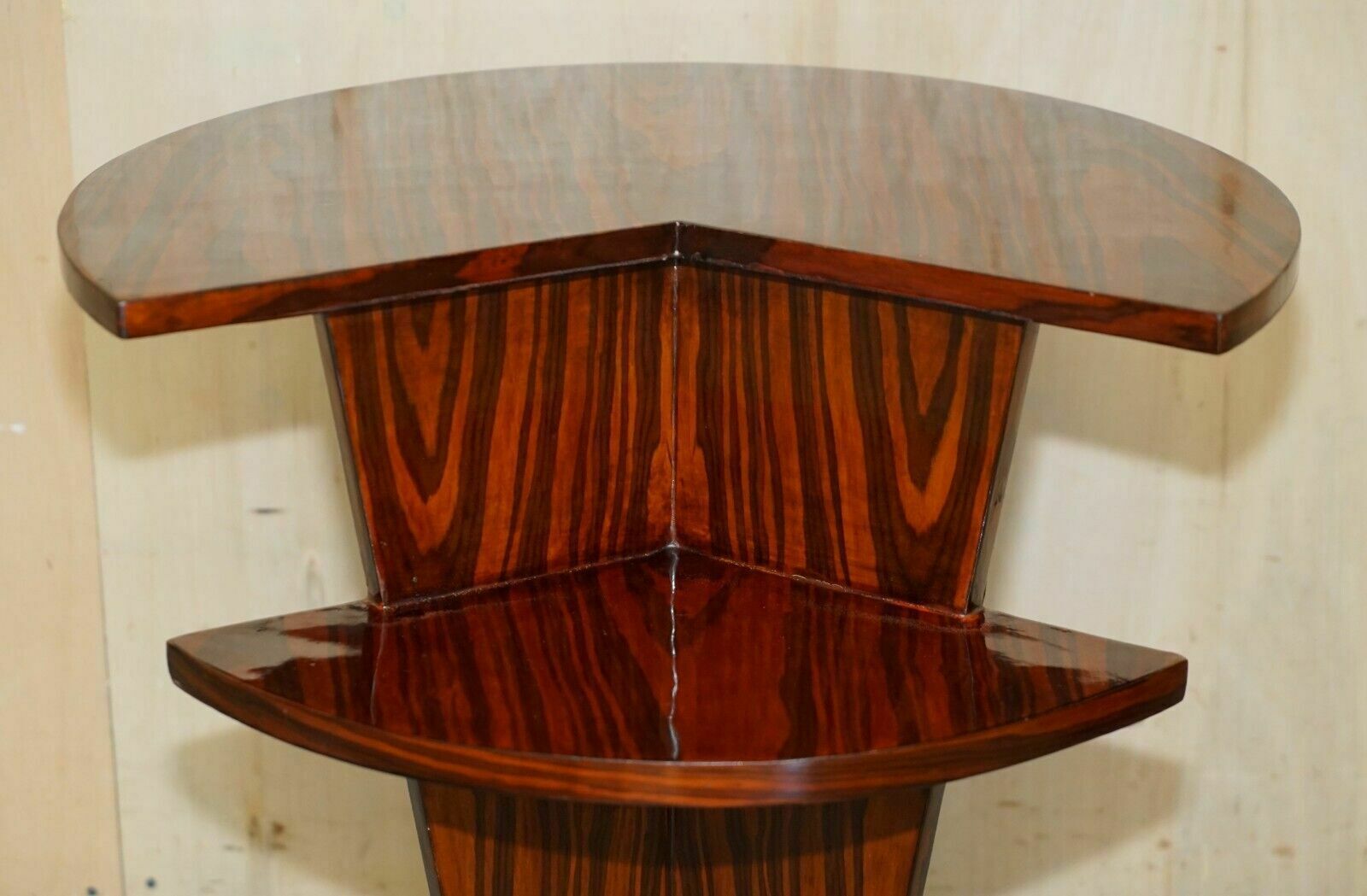 Pair Of Lovely Vintage Art Deco Style Two Tier Macassar Wood Side End Tables photo 1950.0