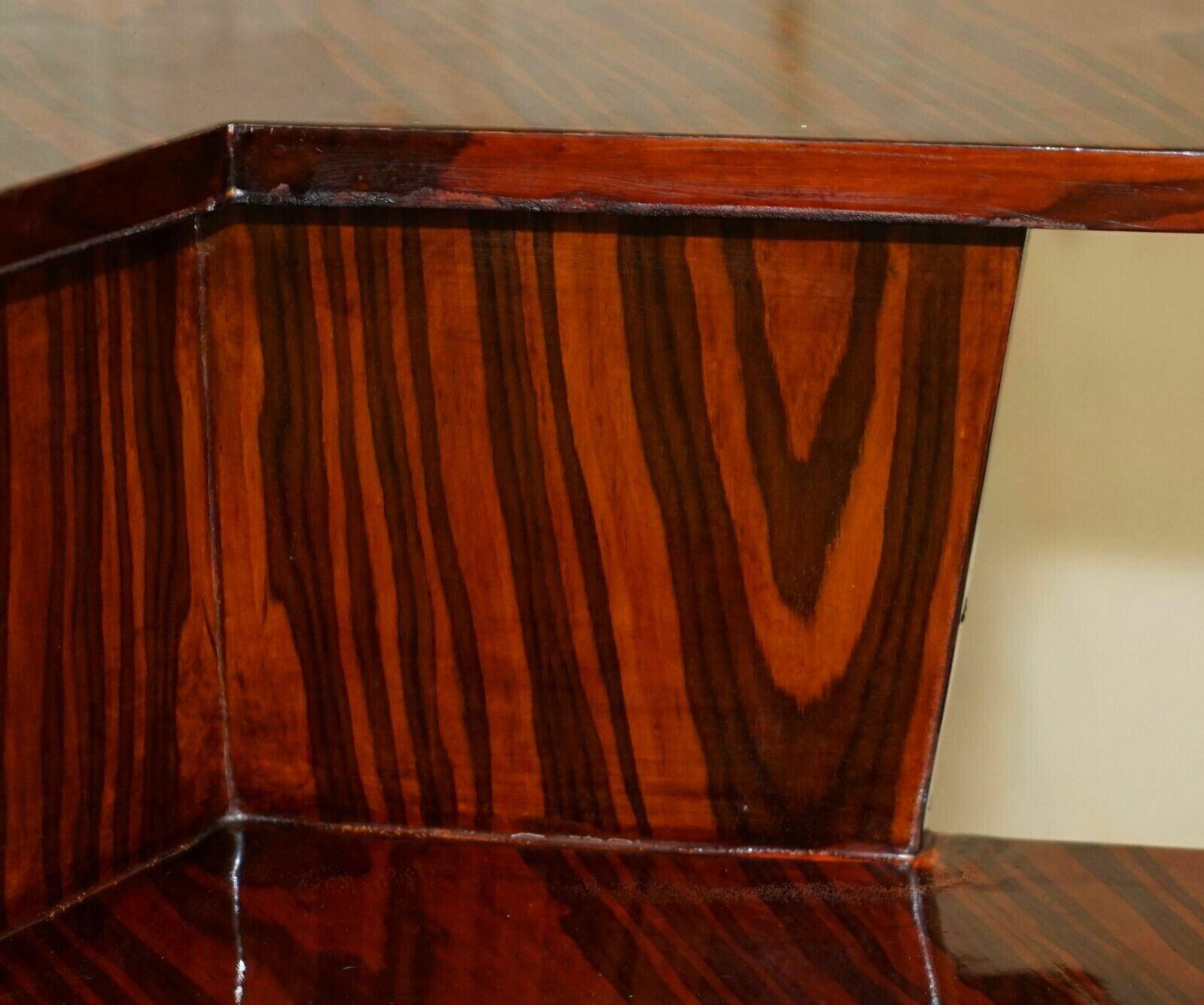 Pair Of Lovely Vintage Art Deco Style Two Tier Macassar Wood Side End Tables photo buy