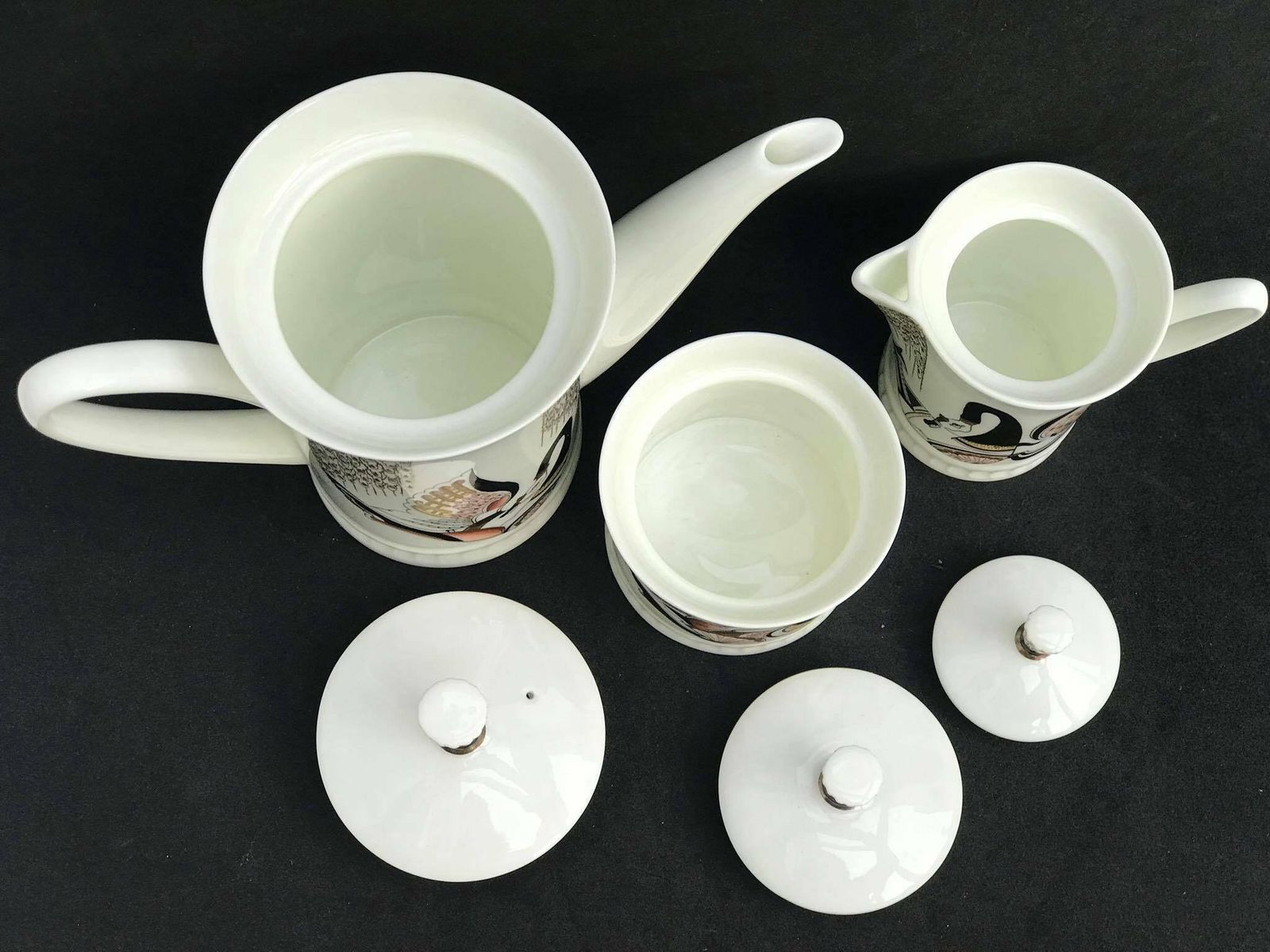 Imperial Porcelain Lomonosov Russian Coffee Set Collection Gift Collector Cups Creamer Sugar Bowl Wedding Gift Swan Musical Instruments photo vintage