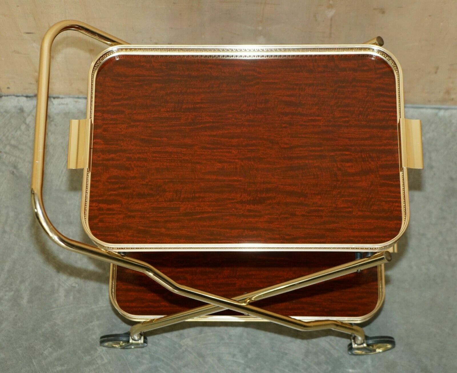 photo vinterior Mid Century Folding Rosewood Brass 1950's Drinks Trolley With Removable Trays
