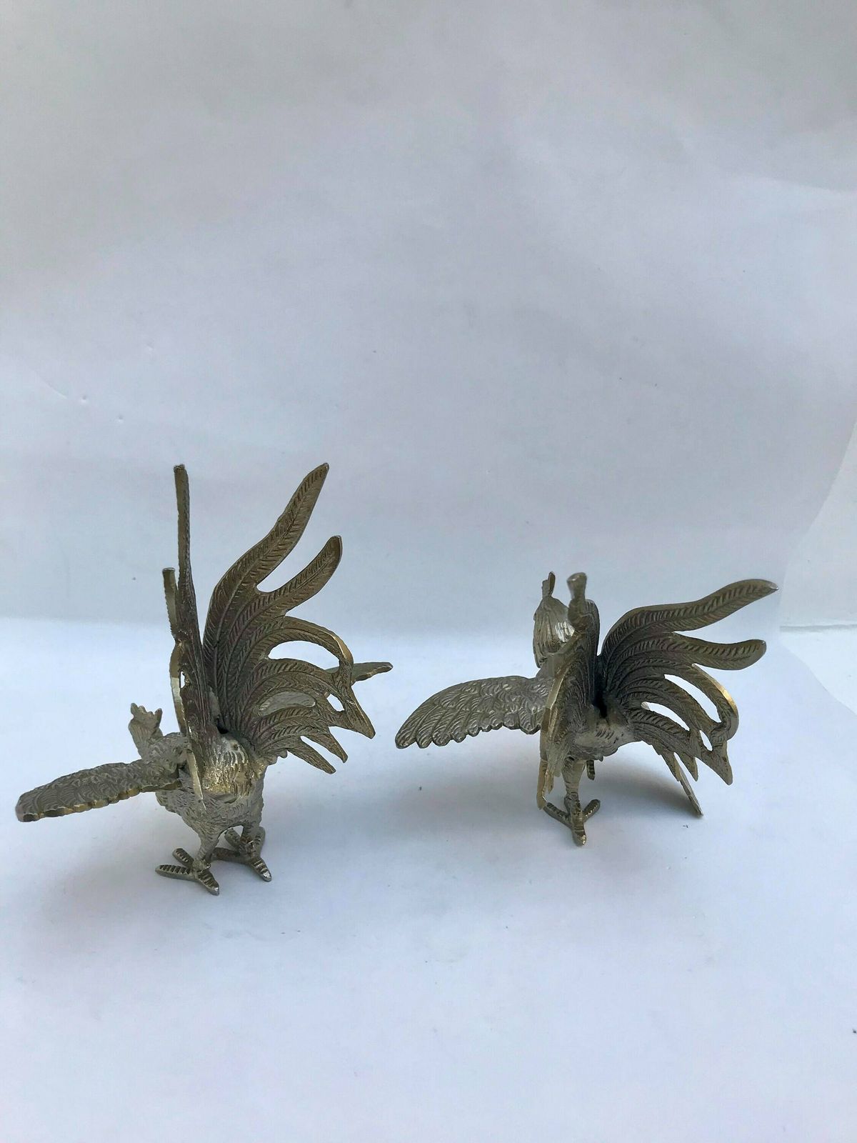 Paar Haantjesfiguren – Vintage Tafelornament, Verzilverd Metaal, Haan, Frans Vintage Tafelornament, Kip, Hollywood Regency photo 189.0