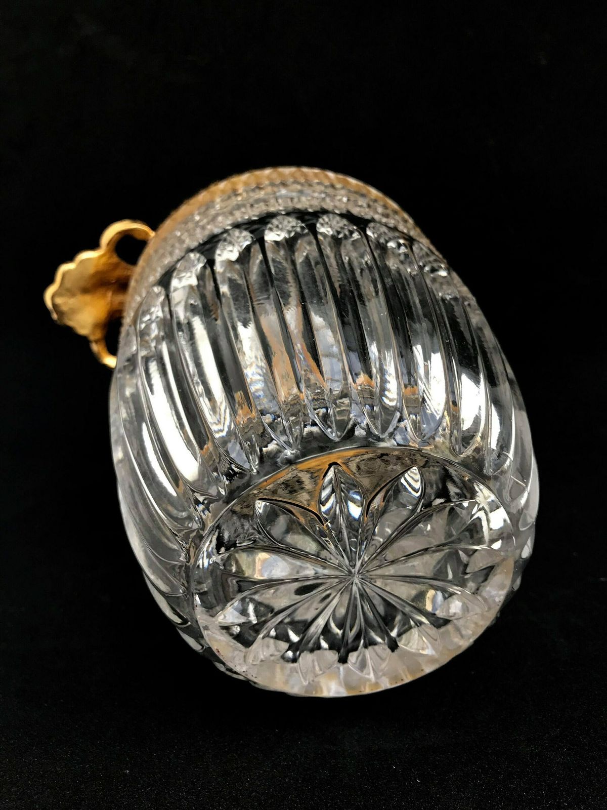 Ice Bucket Heavy Crystal With Golden Shell Handles Mid Century Barware Mixology Tools Bar Cart Decor Man Cave Gift Hollywood Regency photo vinterior