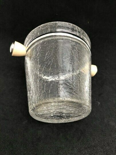 Glass Ice Bucket Vintage Mid Century Crackled Glass Vintage Ice Bucket Vintage Bar Accessoires Gift Bar Cart Gift For Him Bar Tools 60s photo for sale