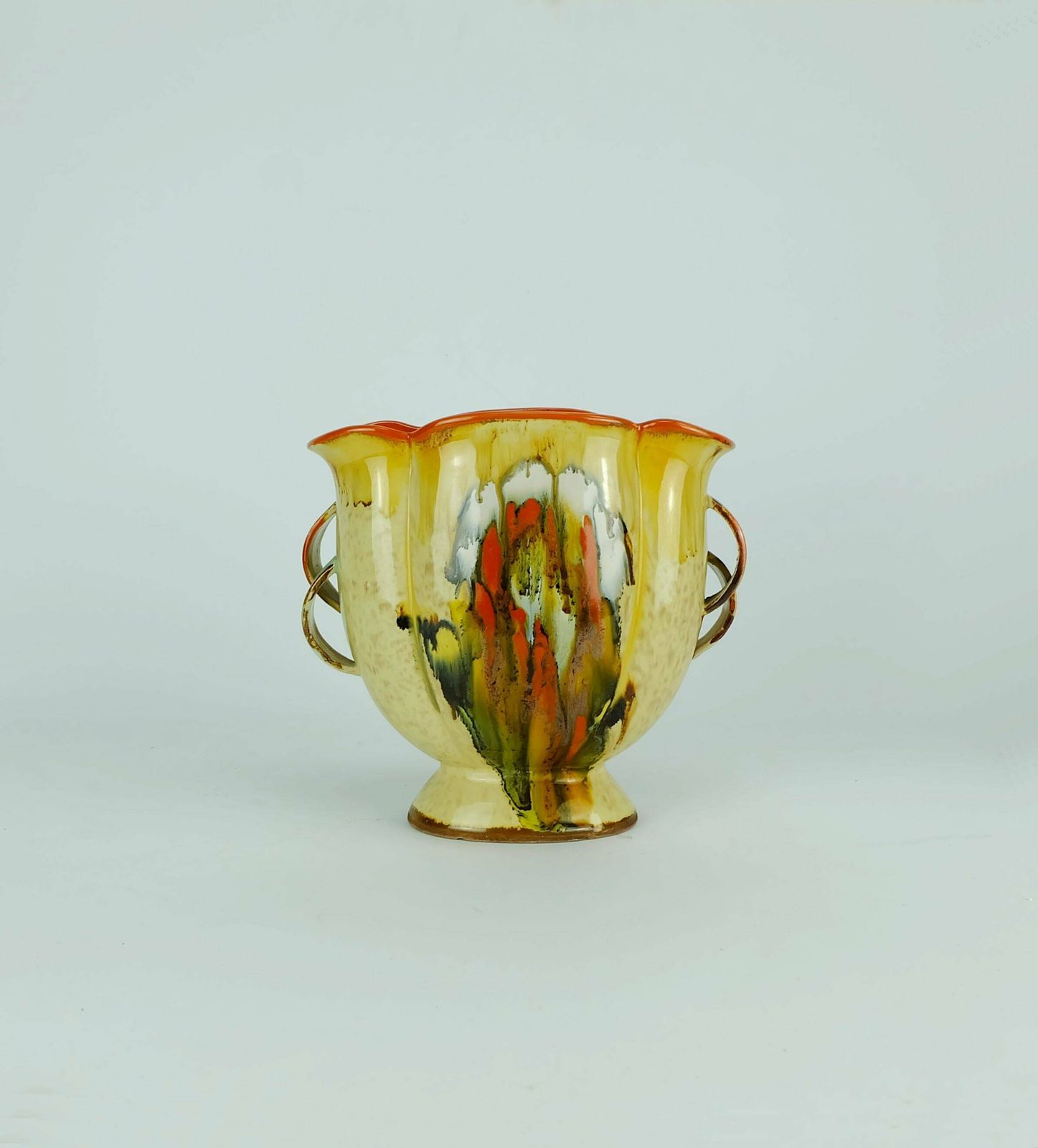 Beautiful Art Déco Vase 1930s Ceramic Dumler Breiden Drip Glaze Double Handle