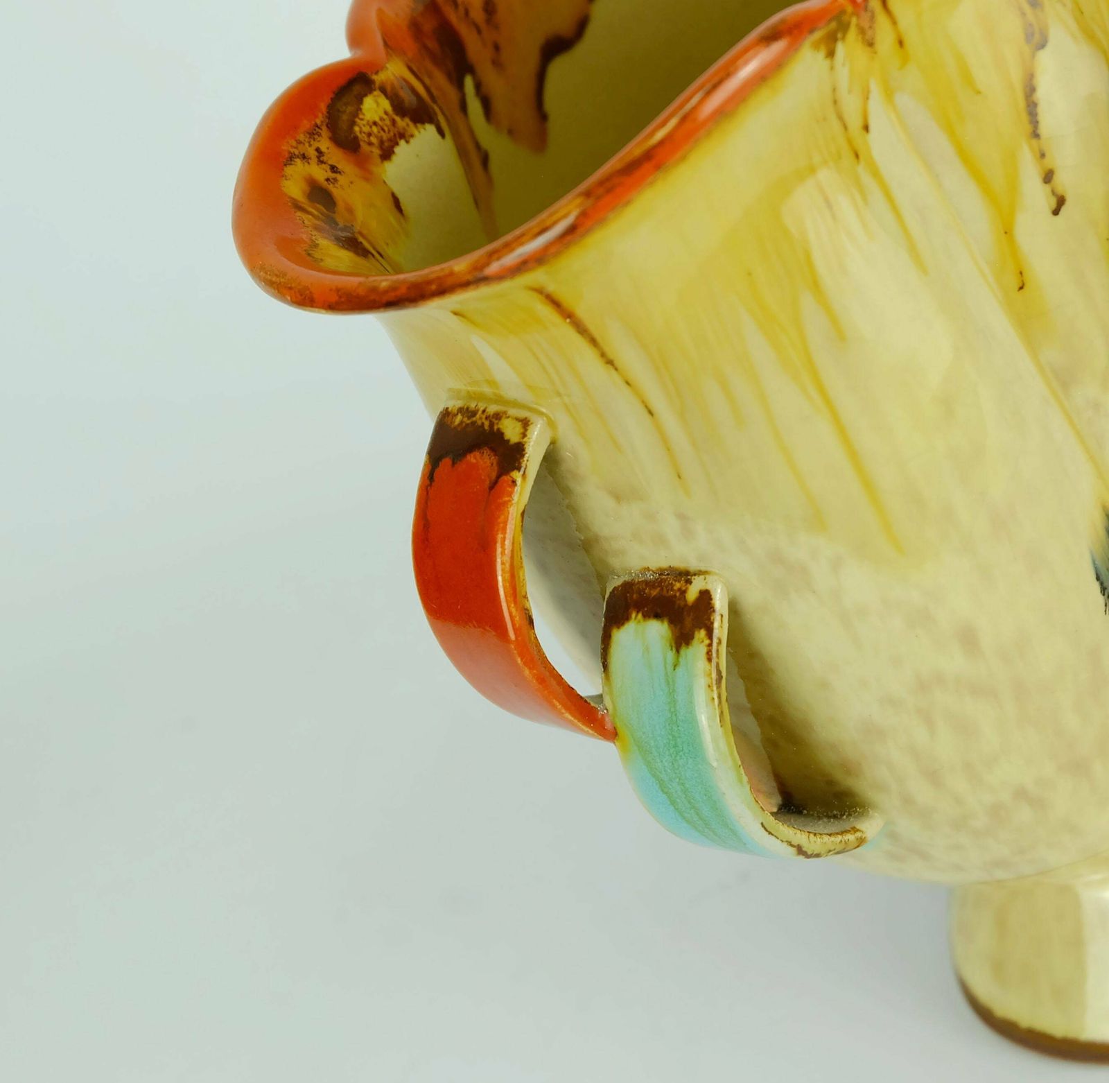 Beautiful Art Déco Vase 1930s Ceramic Dumler Breiden Drip Glaze Double Handle photo furniture