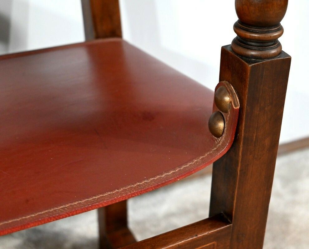 Furniture Armchair In Walnut And Leather From Cordoba   Late 19th Century photo