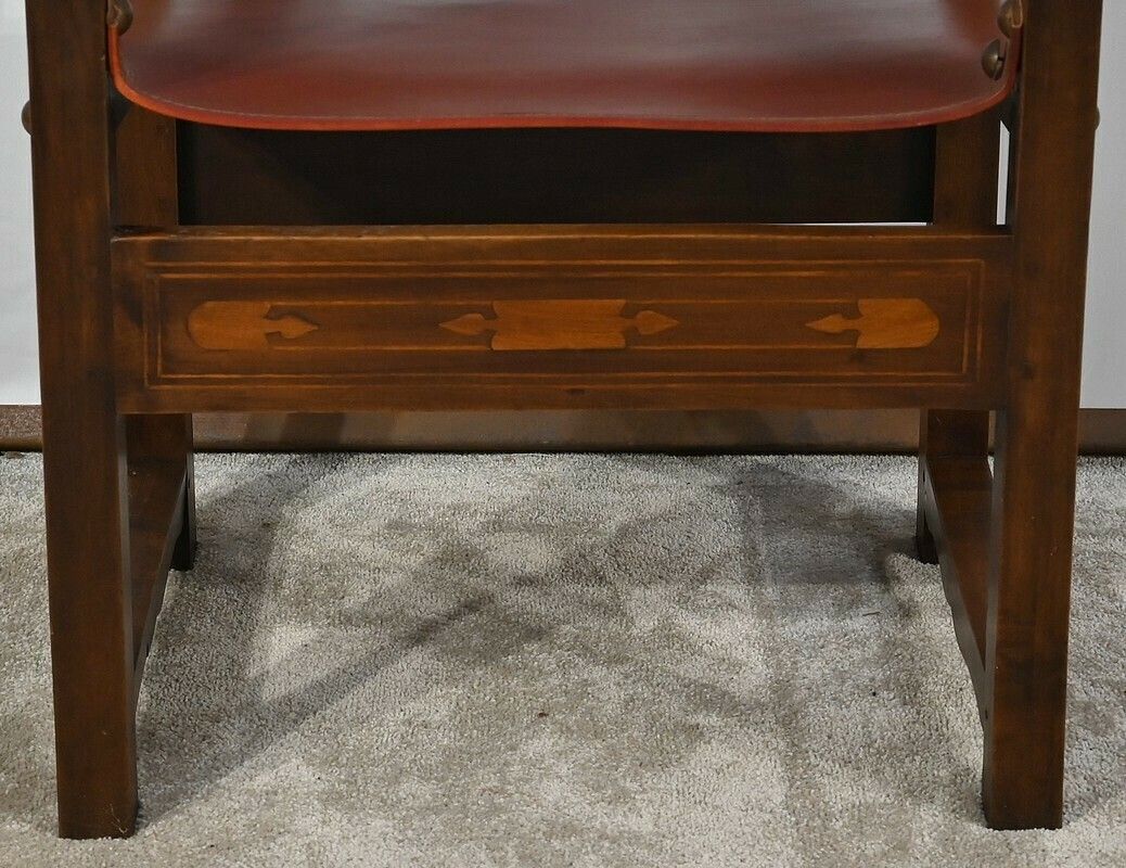 2446.25 Armchair In Walnut And Leather From Cordoba   Late 19th Century photo