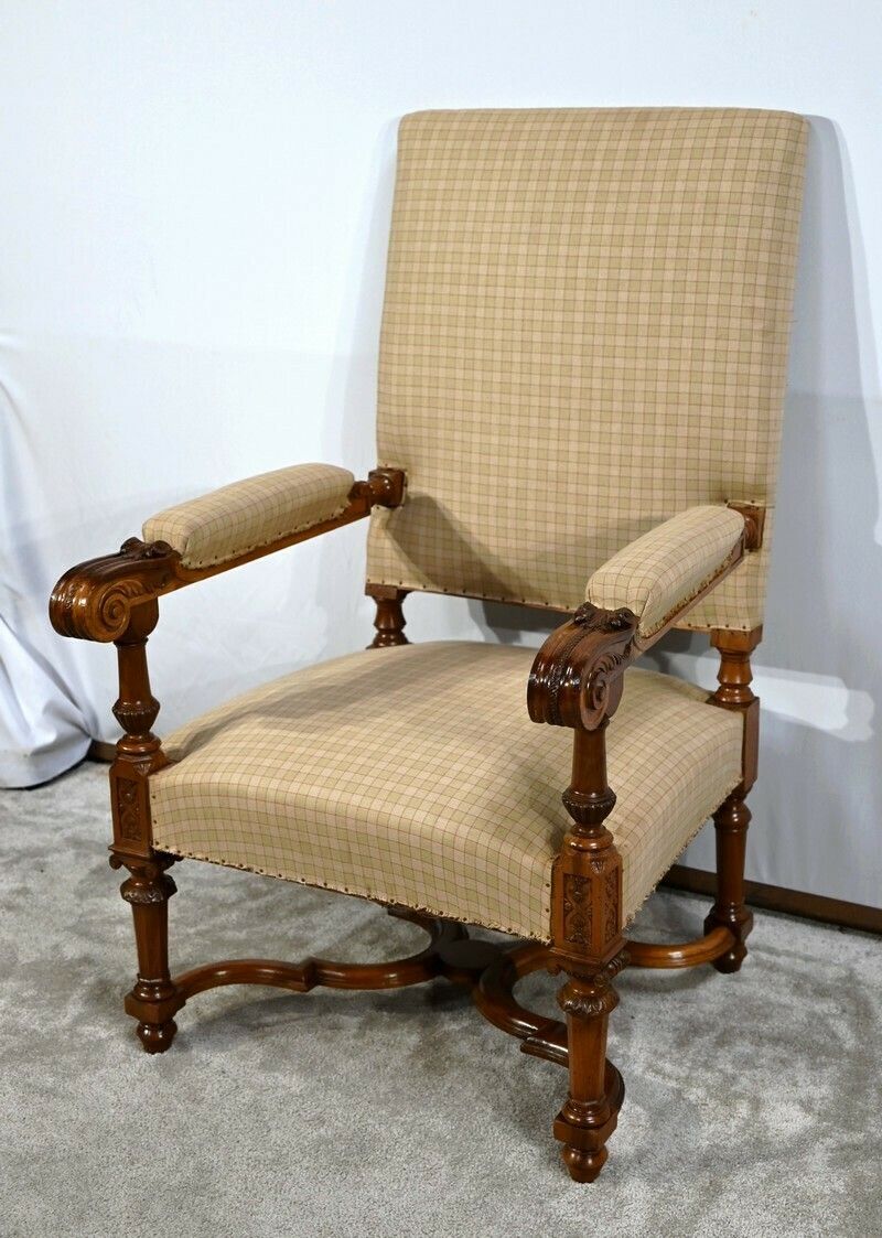 Important Walnut Armchair, Louis XIV Style   Mid 19th Century photo for sale