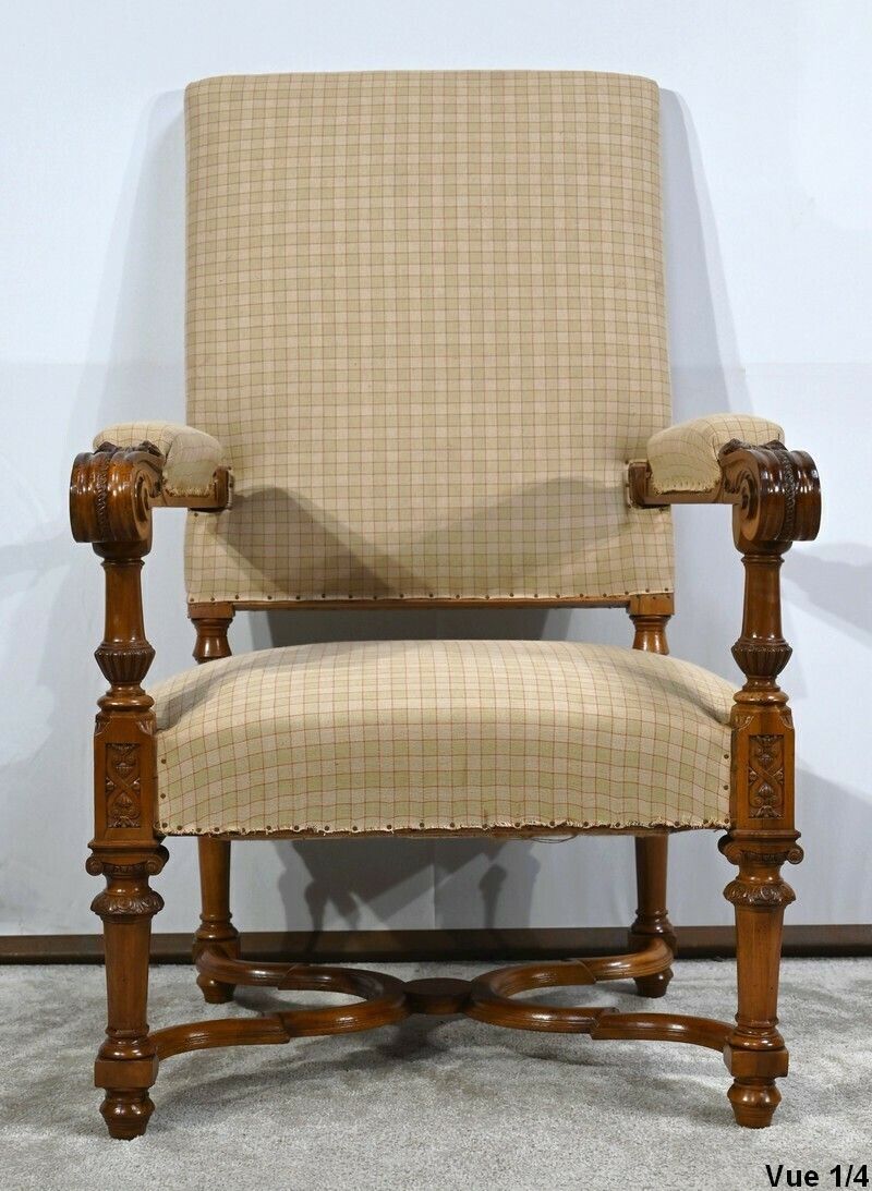 Important Walnut Armchair, Louis XIV Style   Mid 19th Century photo Furniture
