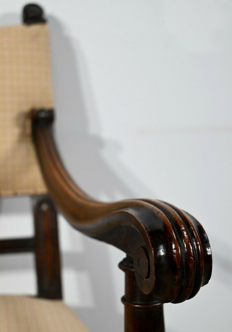 Furniture Walnut Armchair, Known As Bout De Table, Renaissance Style   Late 19th Century photo