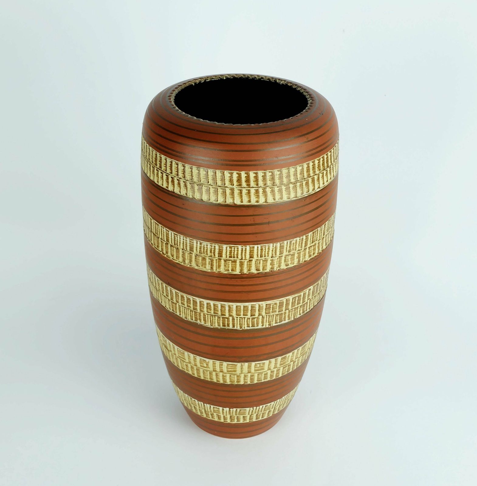 West German Mid Century Vase Duemler & Breiden Model 166 30 Relief And Stripe Decor 1950s 1960s Wgp photo 86.2955