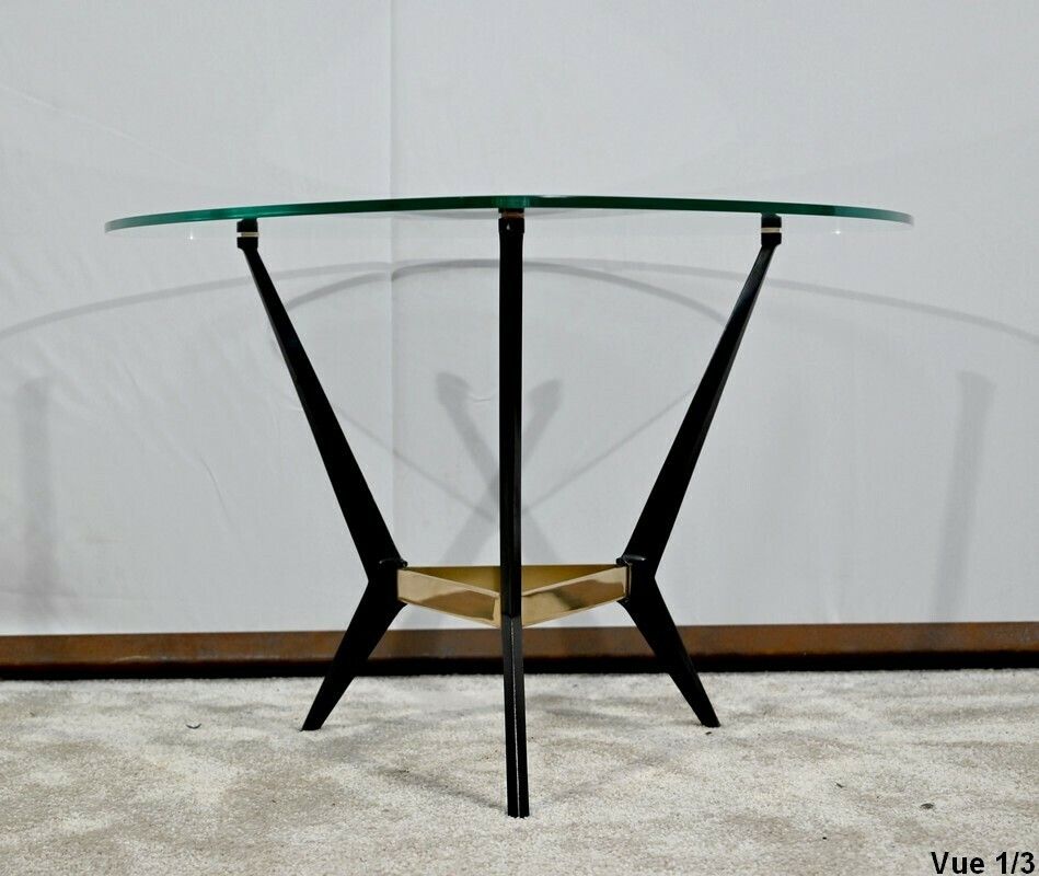 Furniture Small Glass And Metal Coffee Table – 1980s photo
