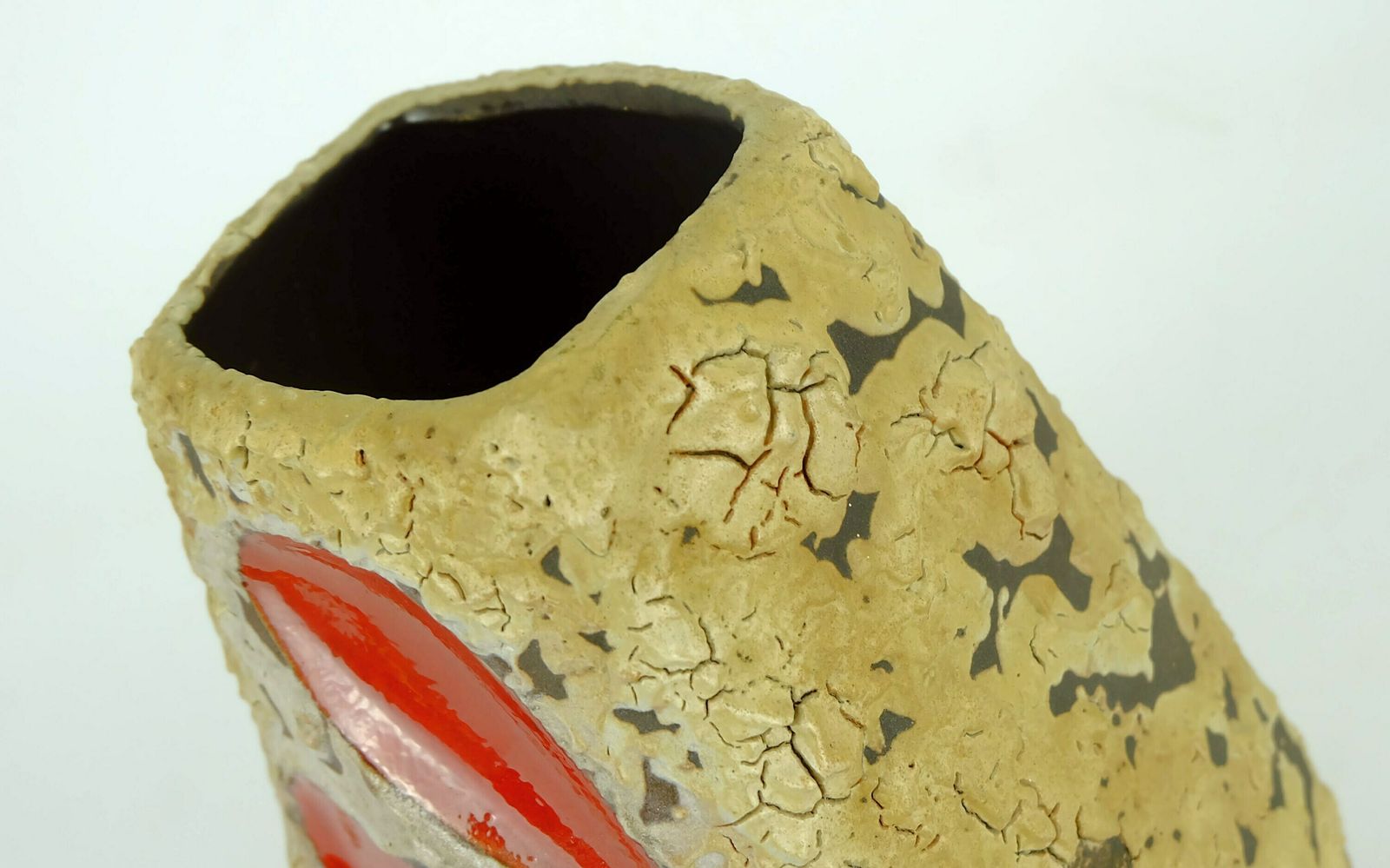 Mid Century Fat Lava Vase Es Keramik Wgp Brown Beige Glaze Red Leaf Pattern photo furniture