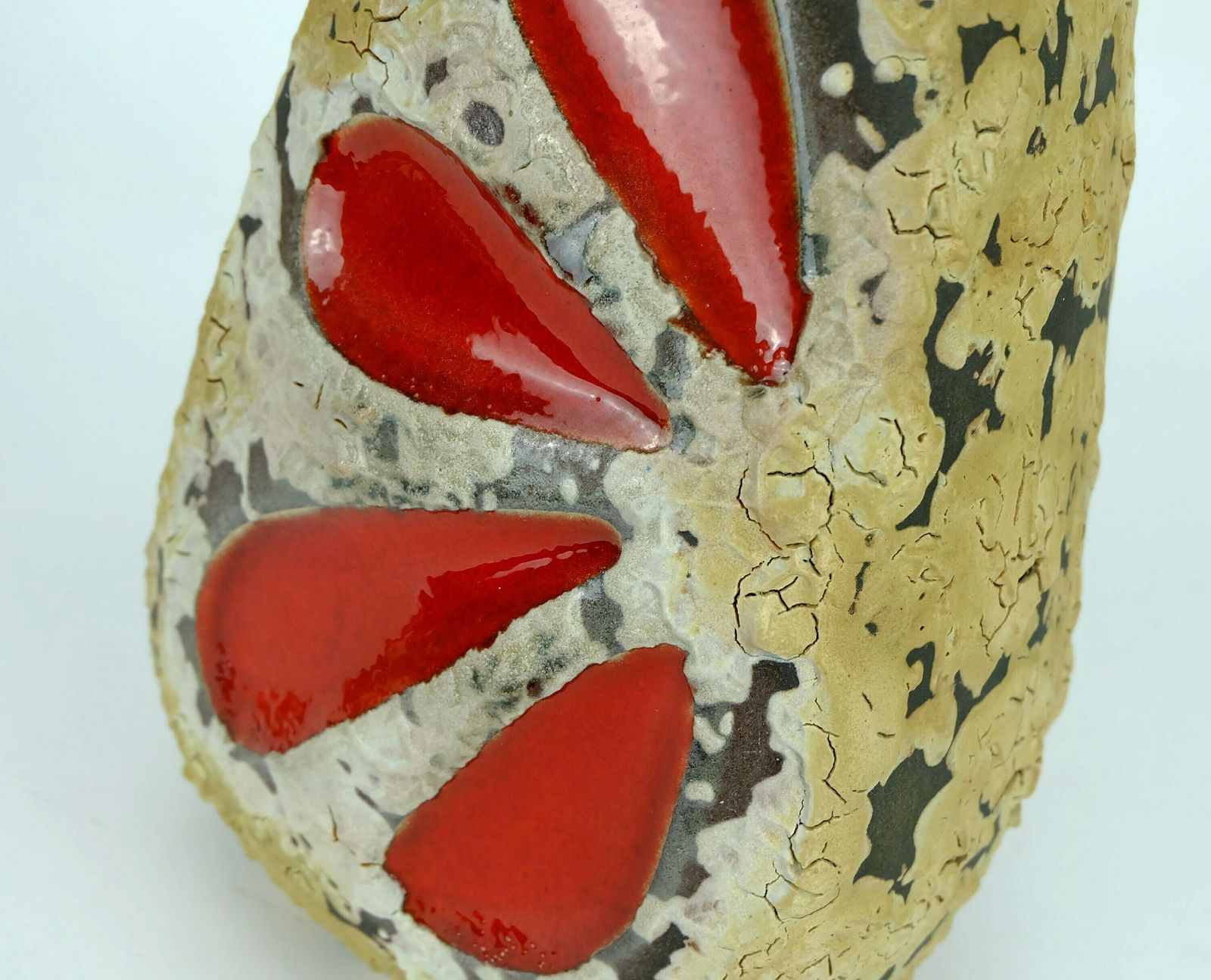 Mid Century Fat Lava Vase Es Keramik Wgp Brown Beige Glaze Red Leaf Pattern photo Home Decor