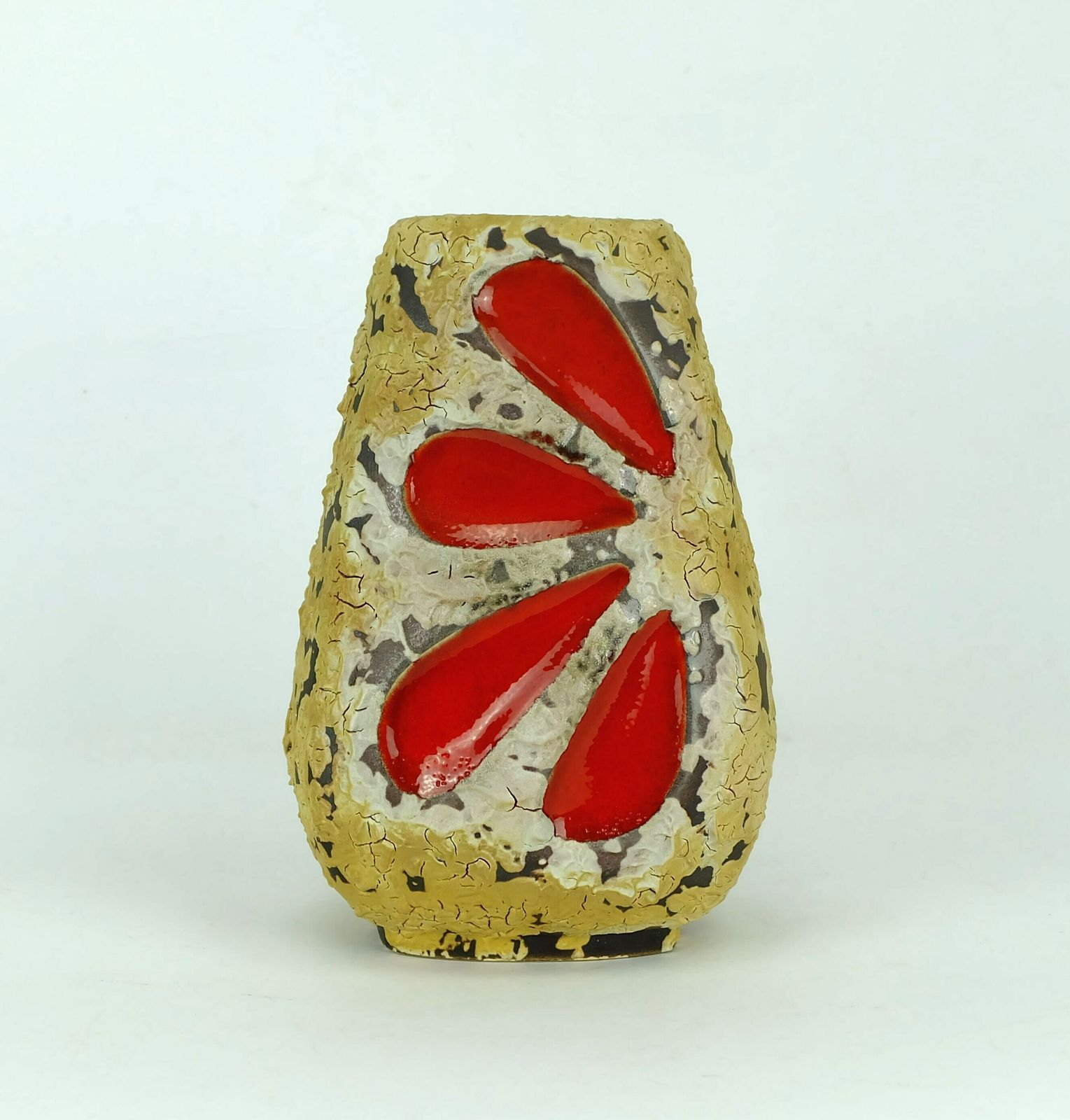 Mid Century Fat Lava Vase Es Keramik Wgp Brown Beige Glaze Red Leaf Pattern photo 153.23499999999999