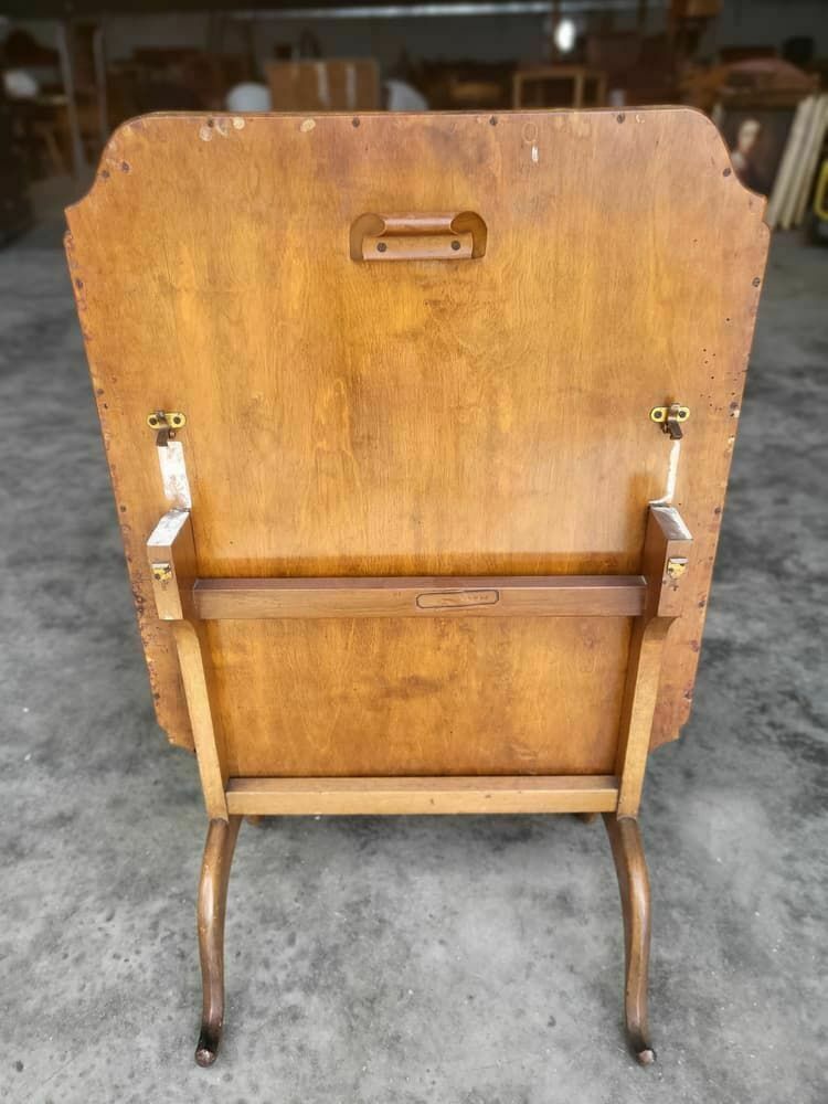 Vintage 20thc Walnut Tilt Top Embroidered Needlework Coffee Side End Table photo for sale